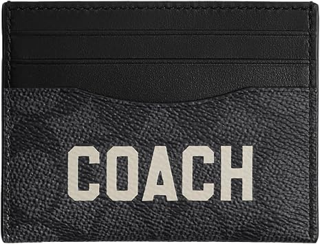 Signature Canvas Card Case with Coach Graphic, Charcoal Multi