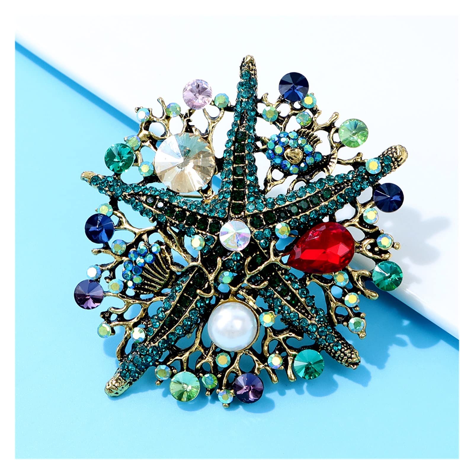 CAREG Bunte volle Strass Seestern Broschen passend for Frauen Vintage Meer Design Pin große Pin neu Durable