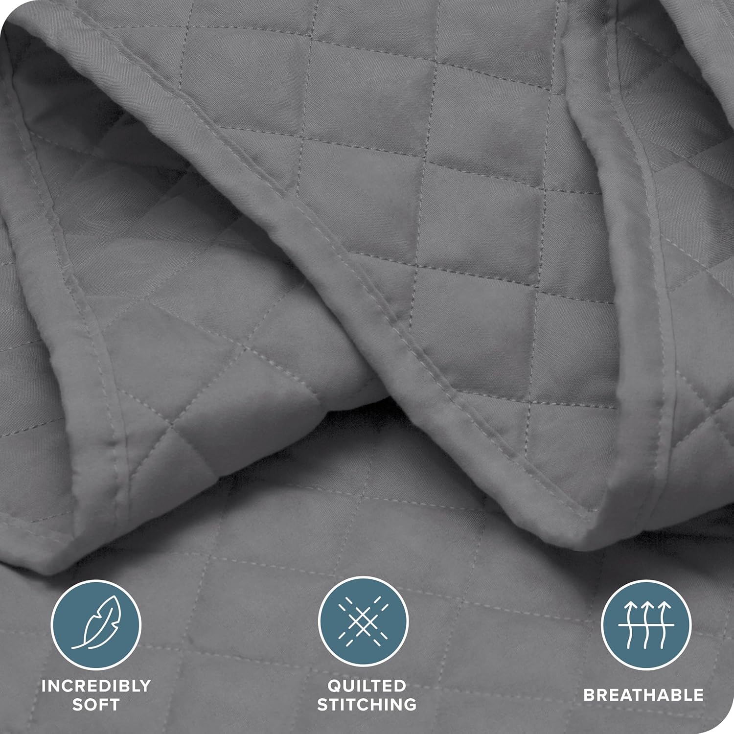 Gray Diamond Stitched Microfiber Twin Coverlet Set