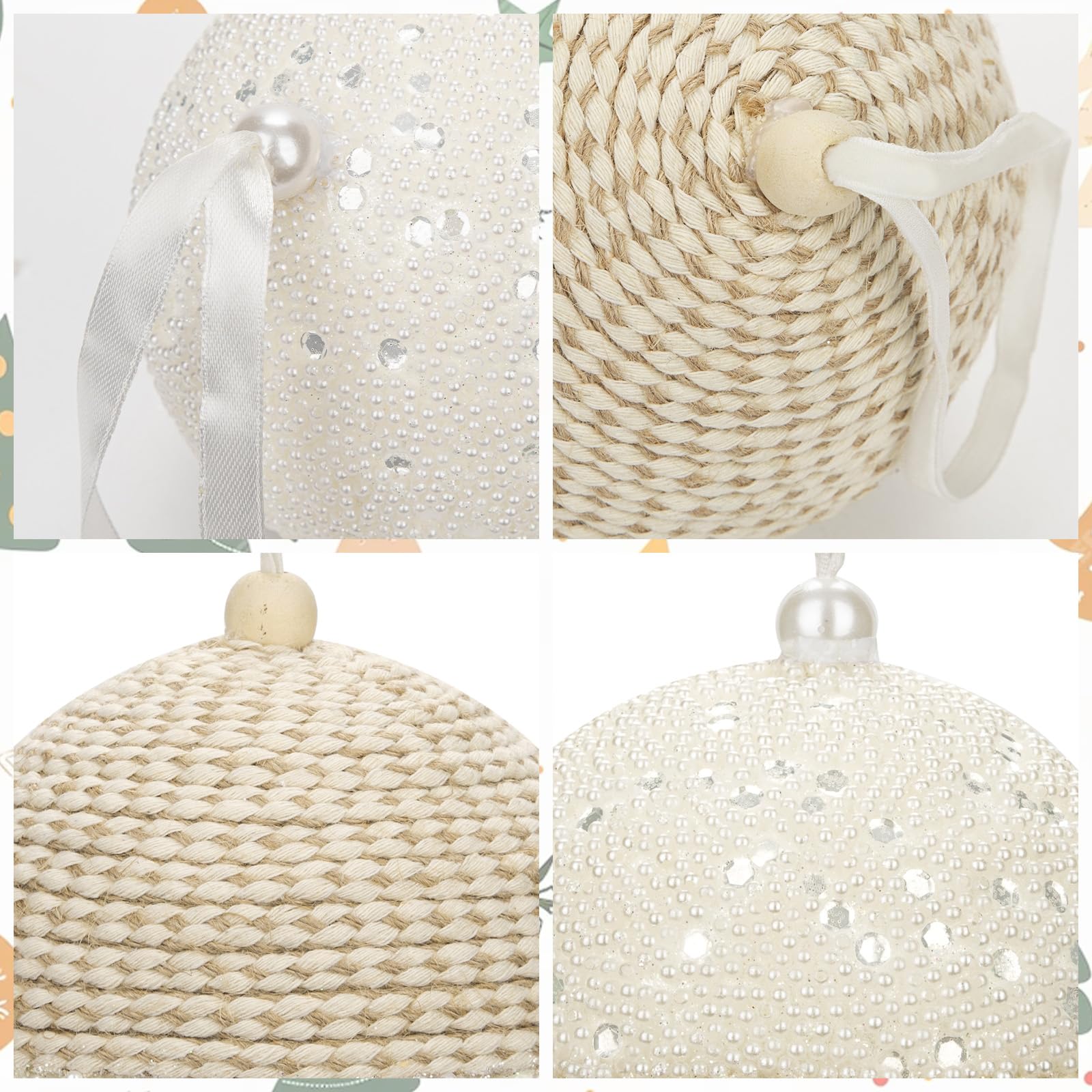 Boho Boules d'arbre de Noël 12 cm Tricot Boules d'arbre de Noël 4pcs Boules de Noël avec Corde Décorations d'arbre de Noël Boules de Sapin de Noël pour décoration d'arbre de Noël