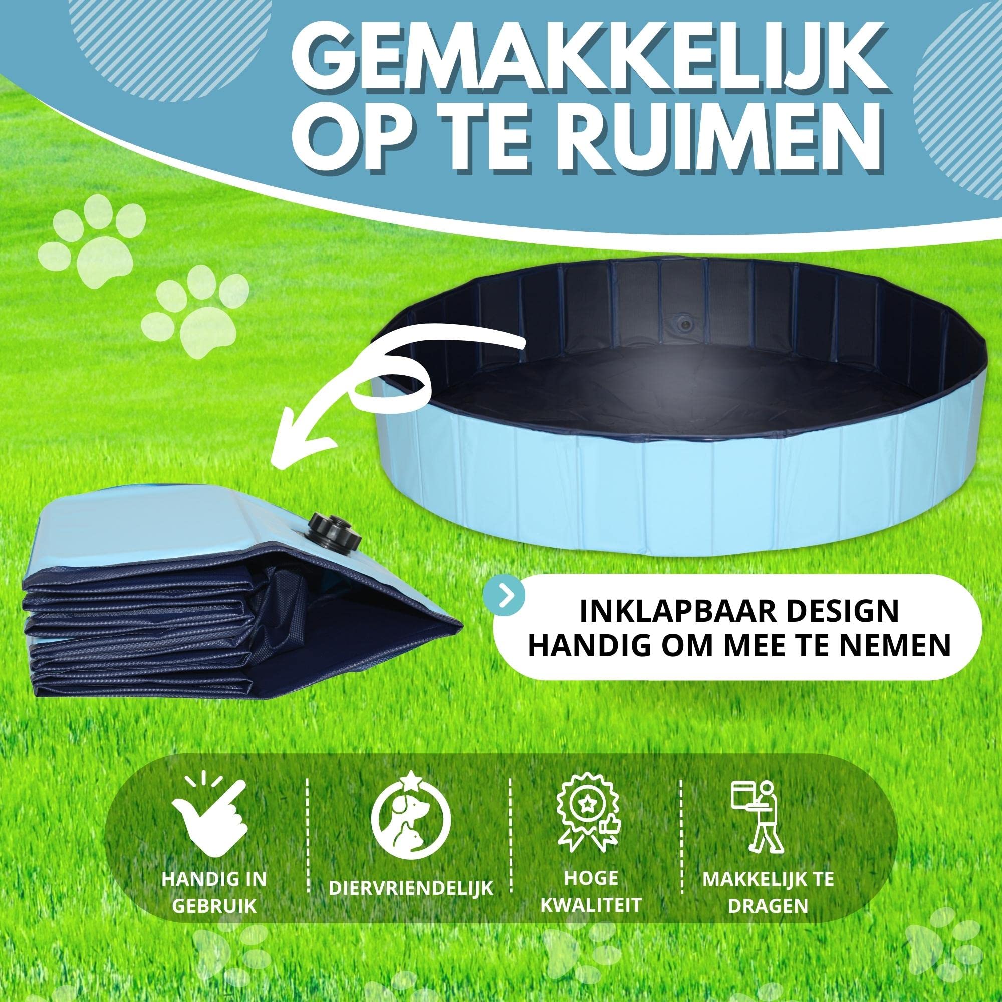 Piscine pour chiens Ø 160 x 30 cm - Bain pour chiens - Bassin pour animaux - Bassin pour animaux - Bassin sur pied - Pliable - PVC - Bleu - Avec peigne à brosse pour chien
