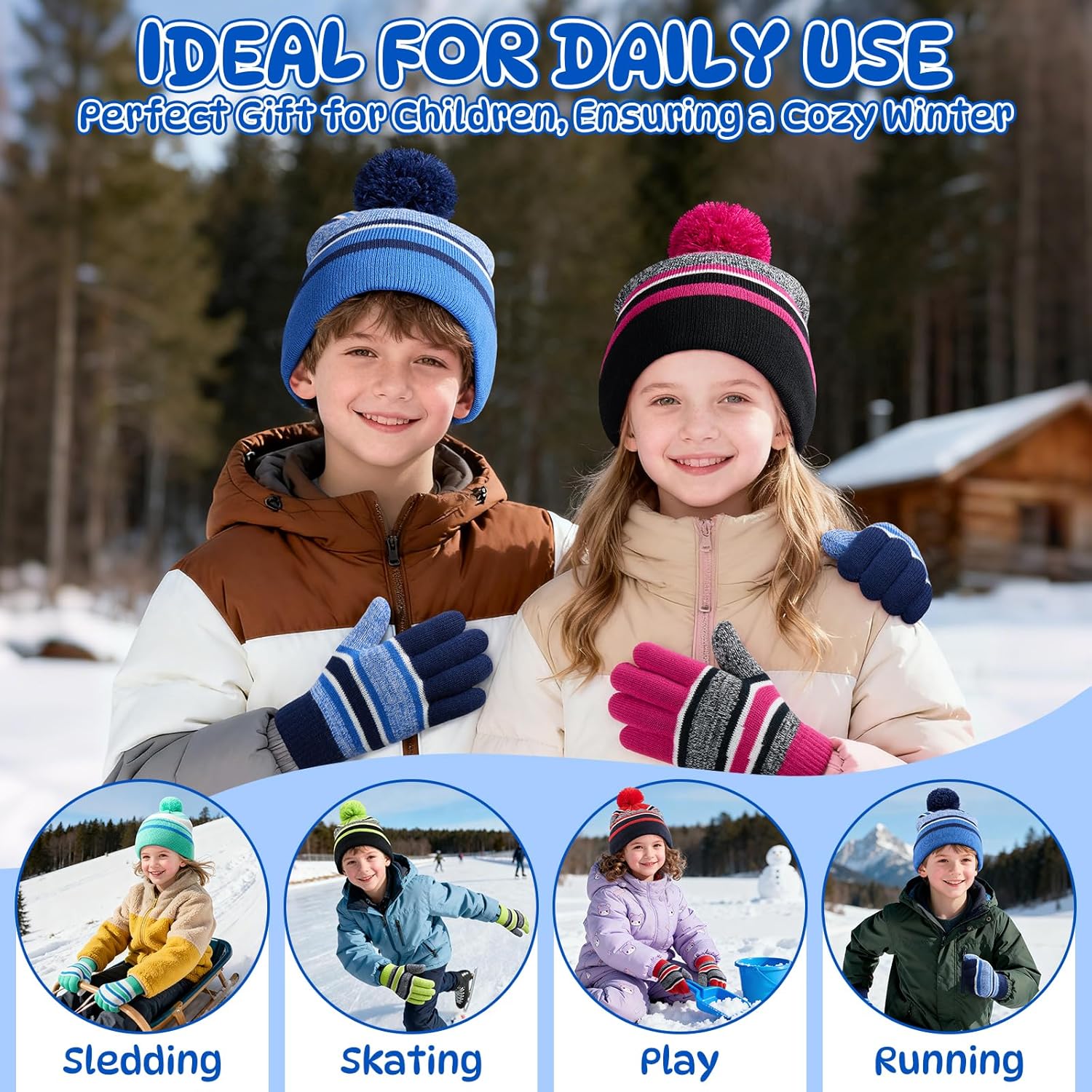 OZERO 2&3Pcs Kids Winter Knit Hat Gloves Scarf Set Warm Fleece Lining Thermal Beanie for 3-8 Year Boys and Girls - Image 6