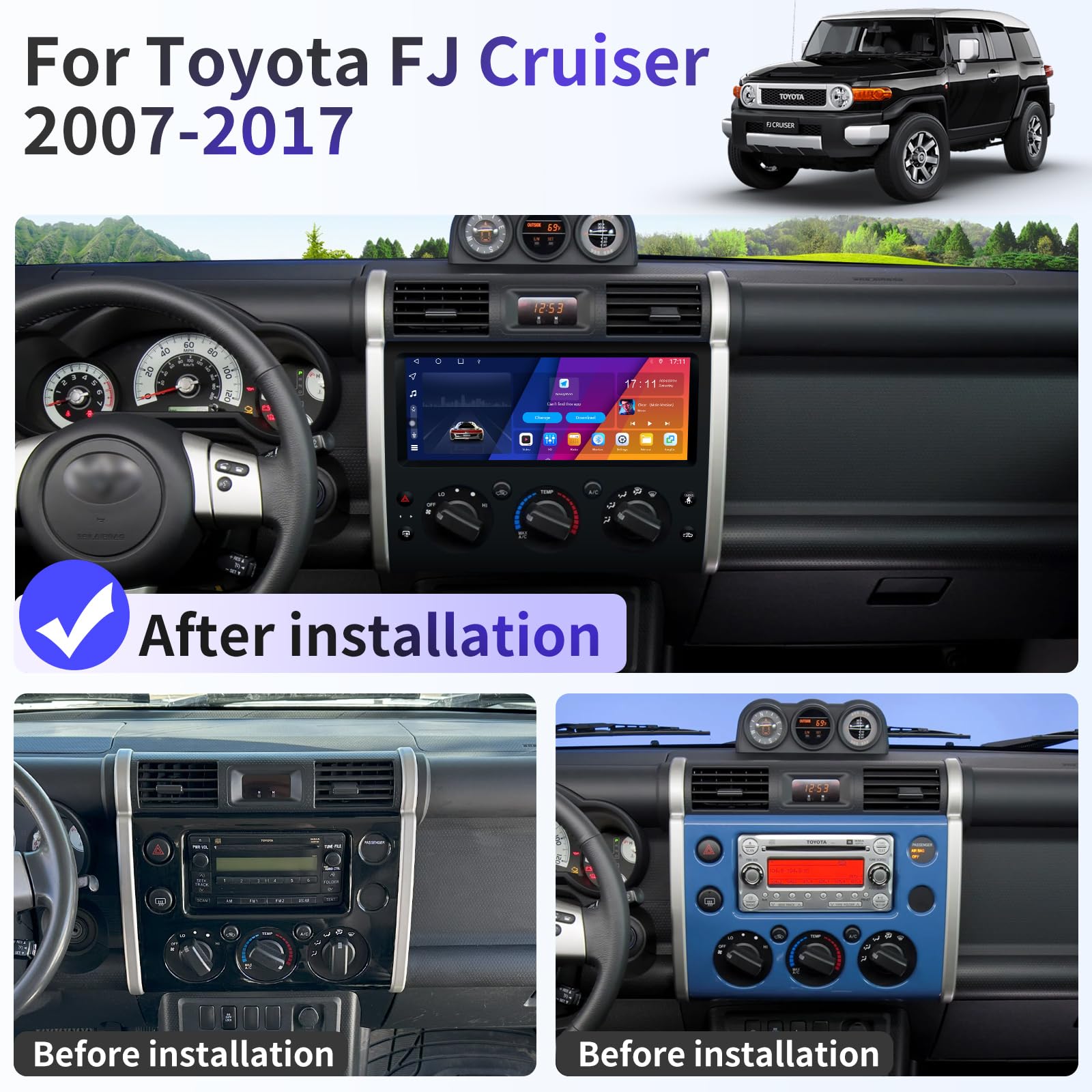 Car Radio for Toyota FJ Cruiser 2007-2017 Stereo Replacement Android 13 8-Core 6G+128G 12.3
