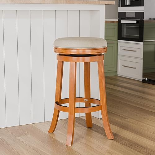 Miniatura 2 de DTY Indoor Living Creede - Taburetes de altura de barra de 30 pulgadas, giratorios sin espalda, acabado natural con asiento de tela beige