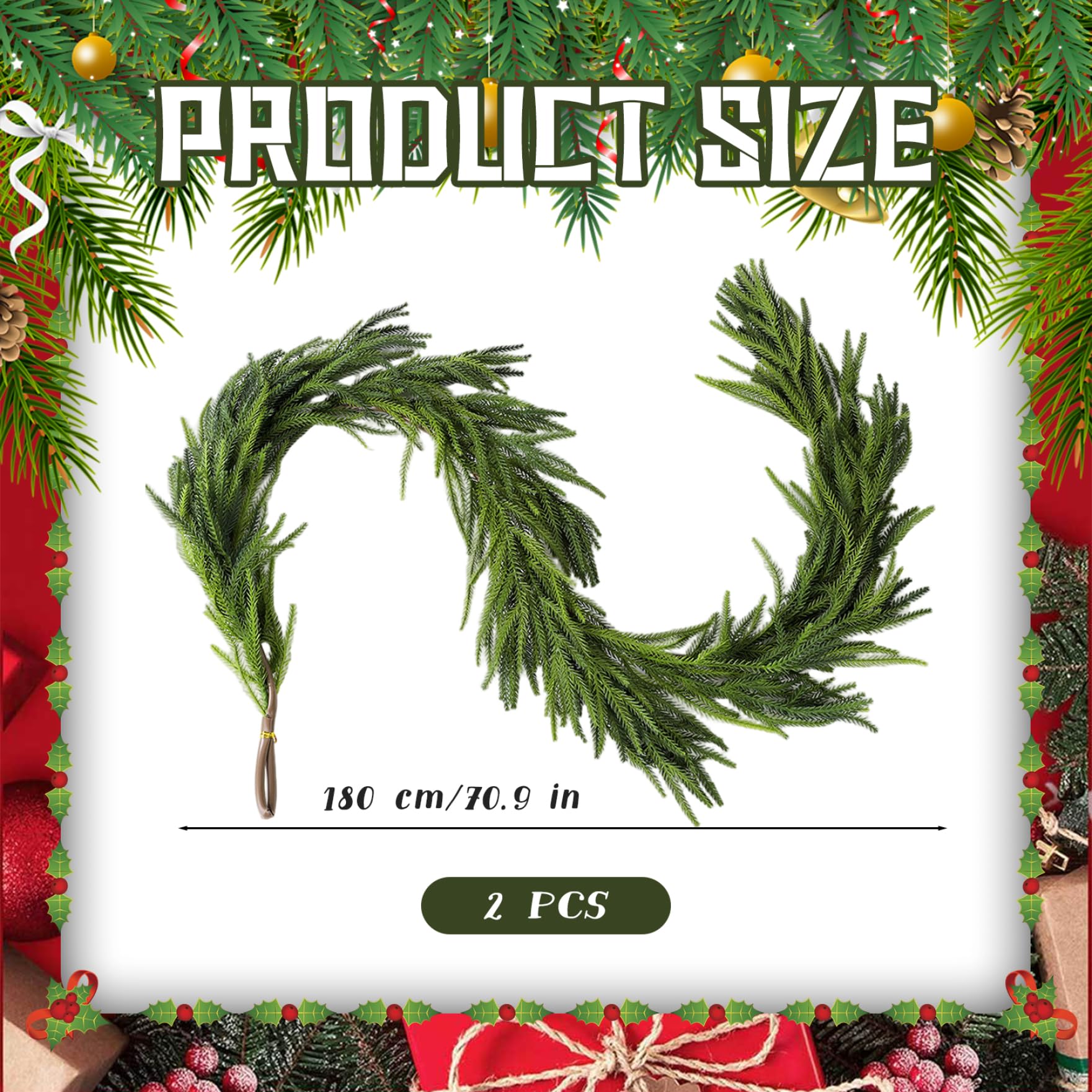 Decoraciones navideñas 2pcs guirnaldas navideñas 5.9 pies Real Toque Real Norfolk Pino Guirnalda vegetación Artificial Enredaderas para Manto Chimenea Mesa de la Pared decoración de la Puerta del h
