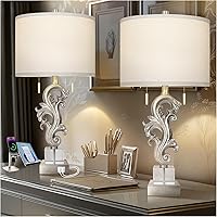 Vista 11 de Juego de 2 lámparas de mesa escultóricas con puertos USB para sala de estar, lámparas de noche de granja con acabado en hoja de oro y interruptor