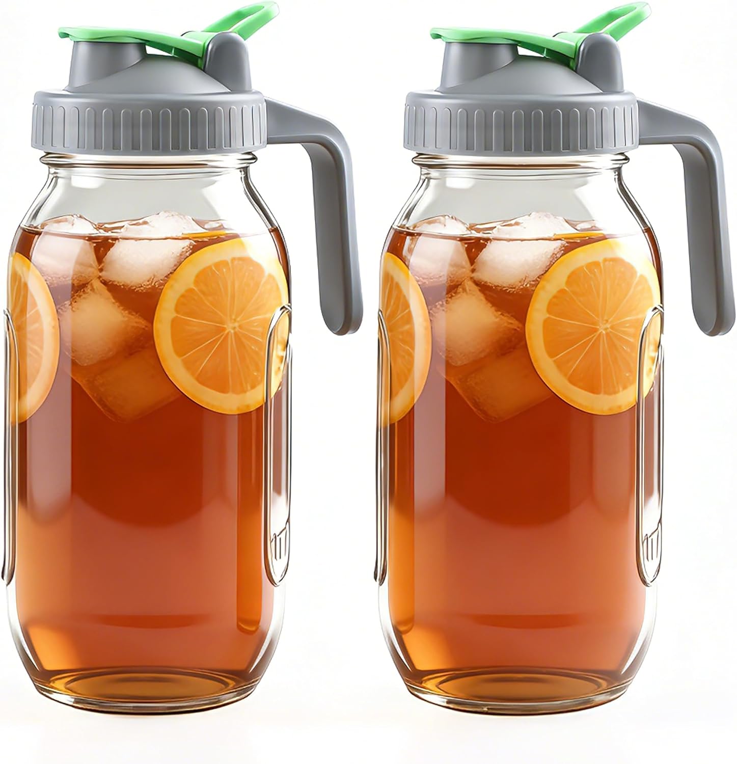 64 Oz Glass Mason Jar Pitcher With Lid 2 Set Half Gallon Water Pitcher Wide Mouth Canning Jar Cold Hot Water Jug For Coffee Lemonade Iced Tea Homemade Drinks Milk Juice Beverage Container For Fridge