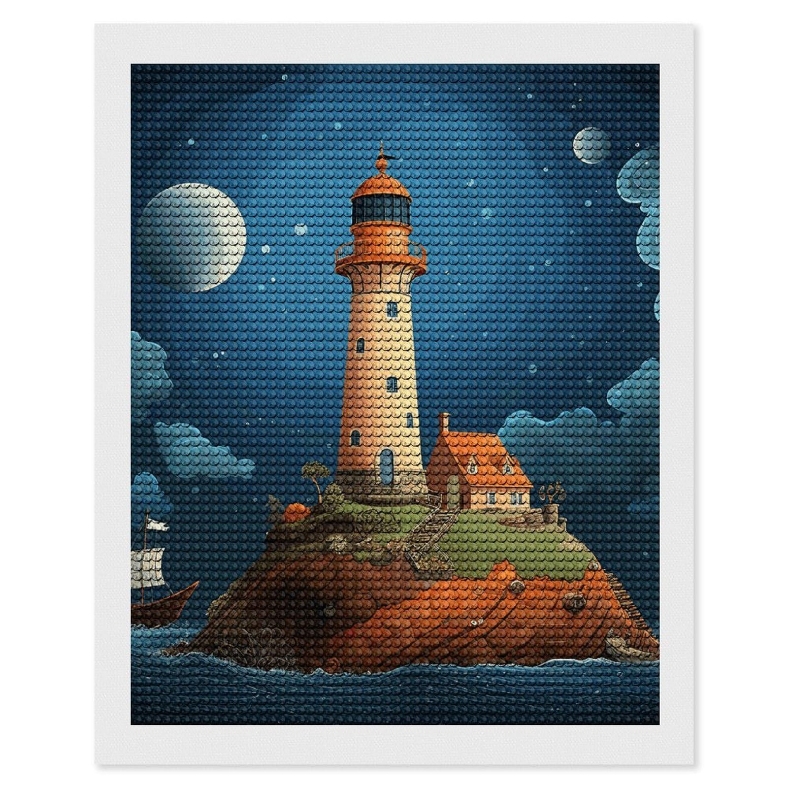 Diamond Painting Kits for Adults - DIY Diamond Art Kits for Beginners - Full 5D Paint Drill Diamond Dots Paintings- Catoon Whale Lighthouse Diamonds Pictures Gem Art And Craft Wall Decor 16"x20"
