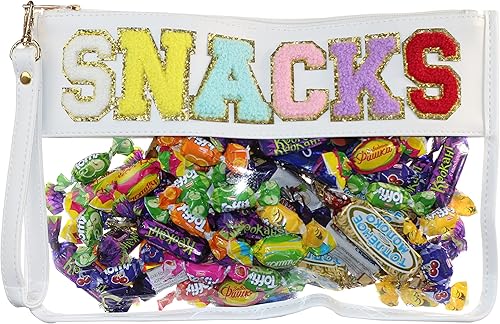 Oufegm Bolsa transparente de felpilla con monograma para maquillaje, bolsa transparente de viaje, para estadios, aperitivos, bolsas de playa