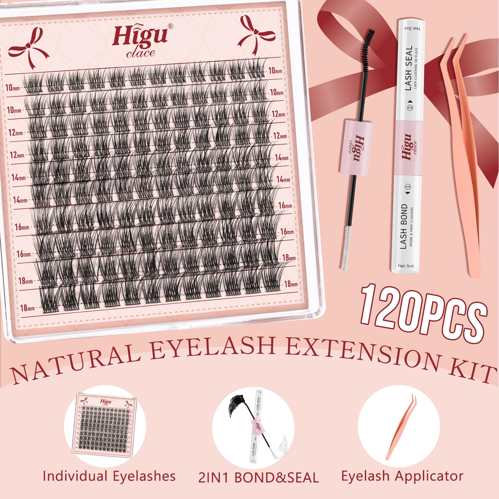 Wispy-Cluster-Lashes Kit 10-18mm, Higu clace Natural Lashes Cluster Kit D curl - Image 2