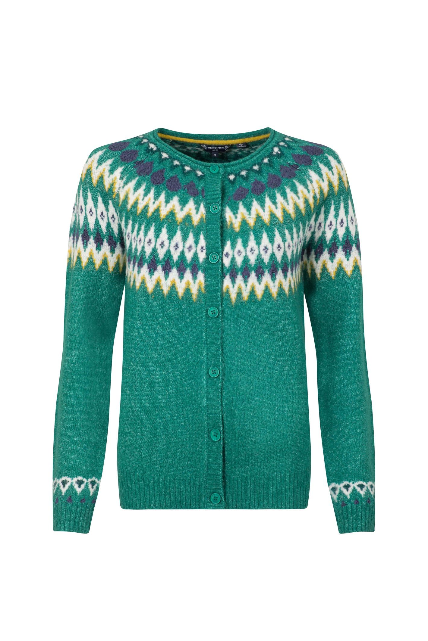 Weird Fish Women's Hatty Fair Isle Cardigan - Green - Size 12