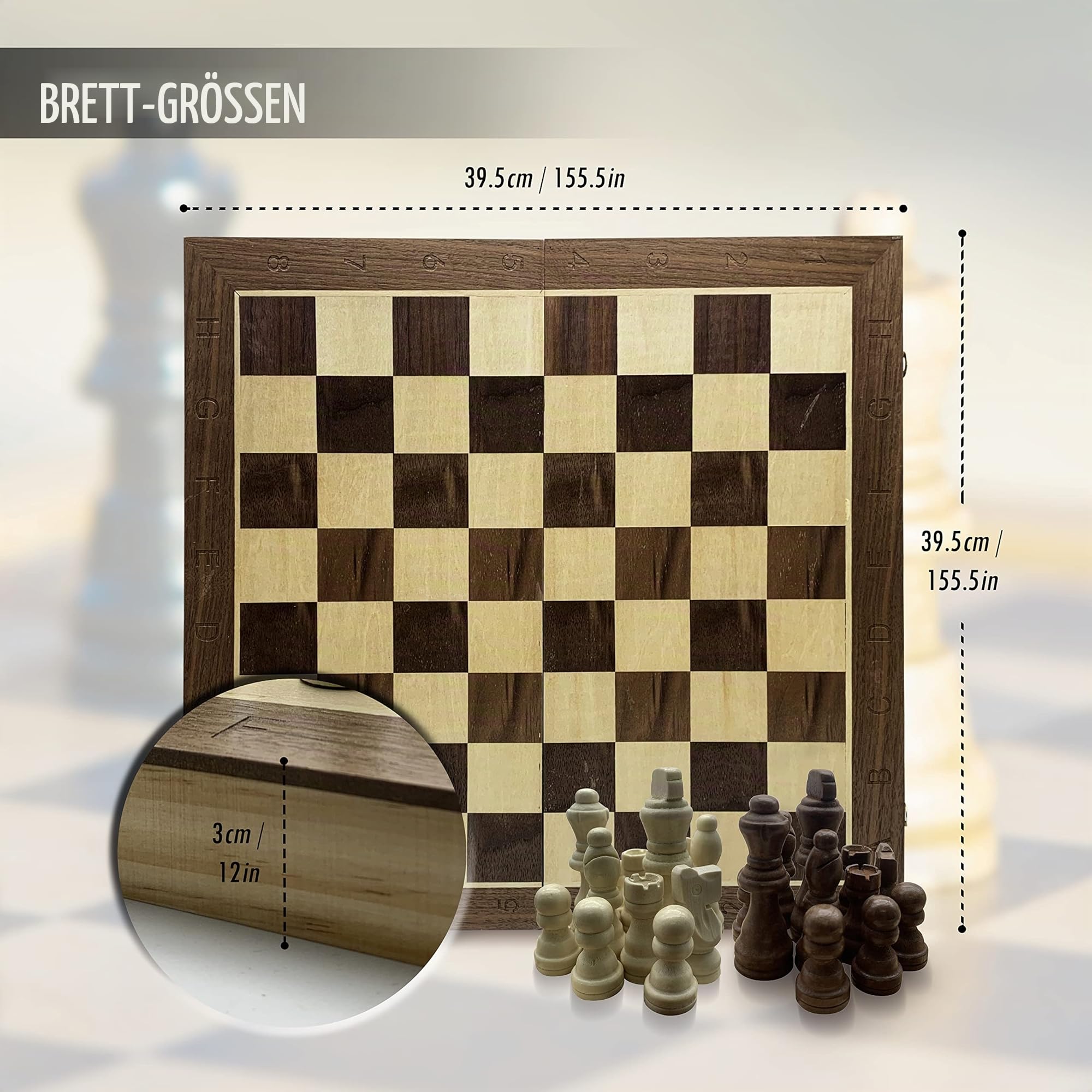 DOJA Barcelona | Klappbar Schachspiel Holz mit Schachuhr | 39x39 | Profi Schachbrett Hochwertig für unterwegs mit Digital Uhr | Staunton Brettspiel | Schach Magnetisch/Chess Board Set