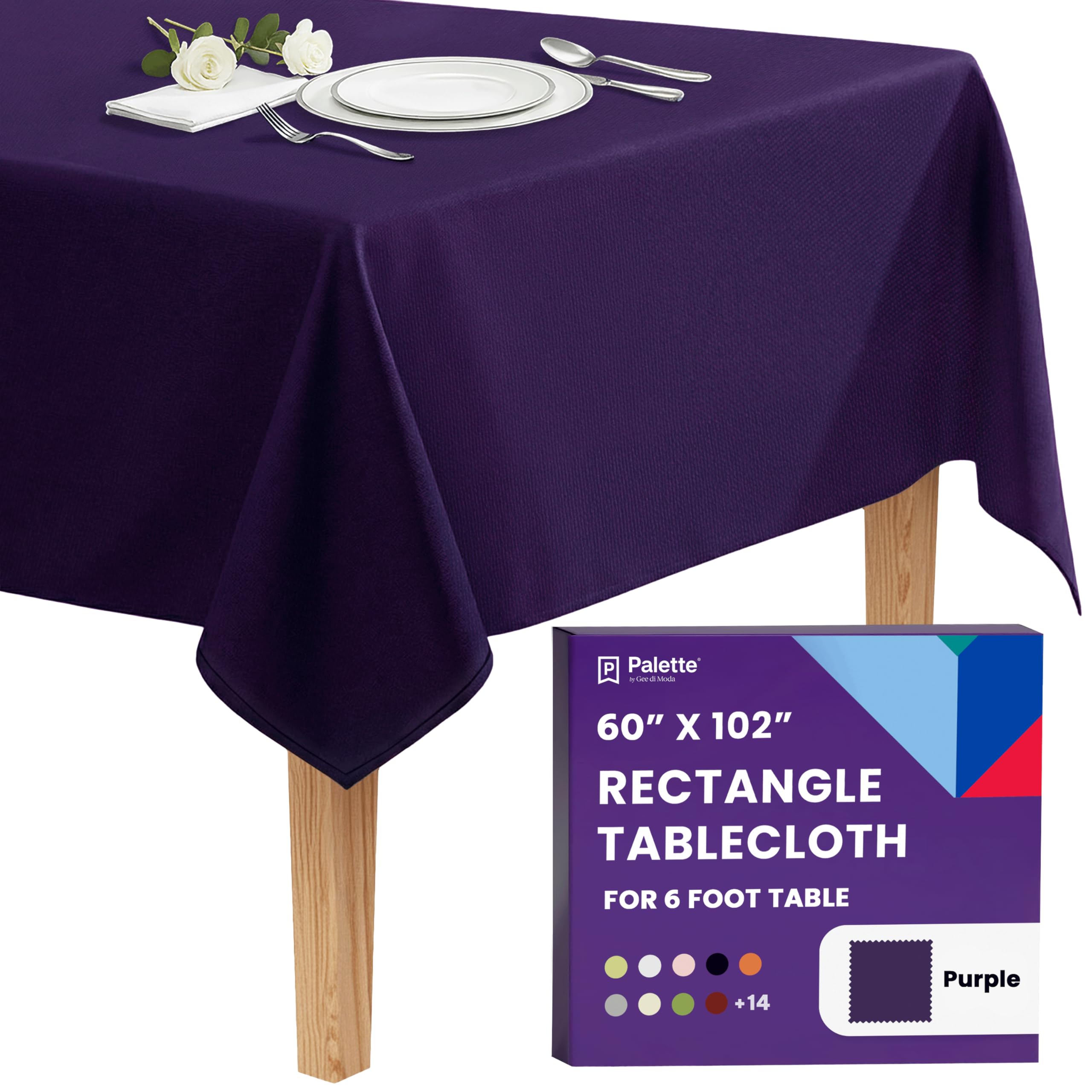 Gee Di Moda Rectangle Tablecloth - 60 x 102 Inch Purple Table Cloth for 6 Foot Rectangle Tables - Heavy Duty Washable Fabric - for Holiday Party, Dinner, Weddings, Baby Shower &amp; Events