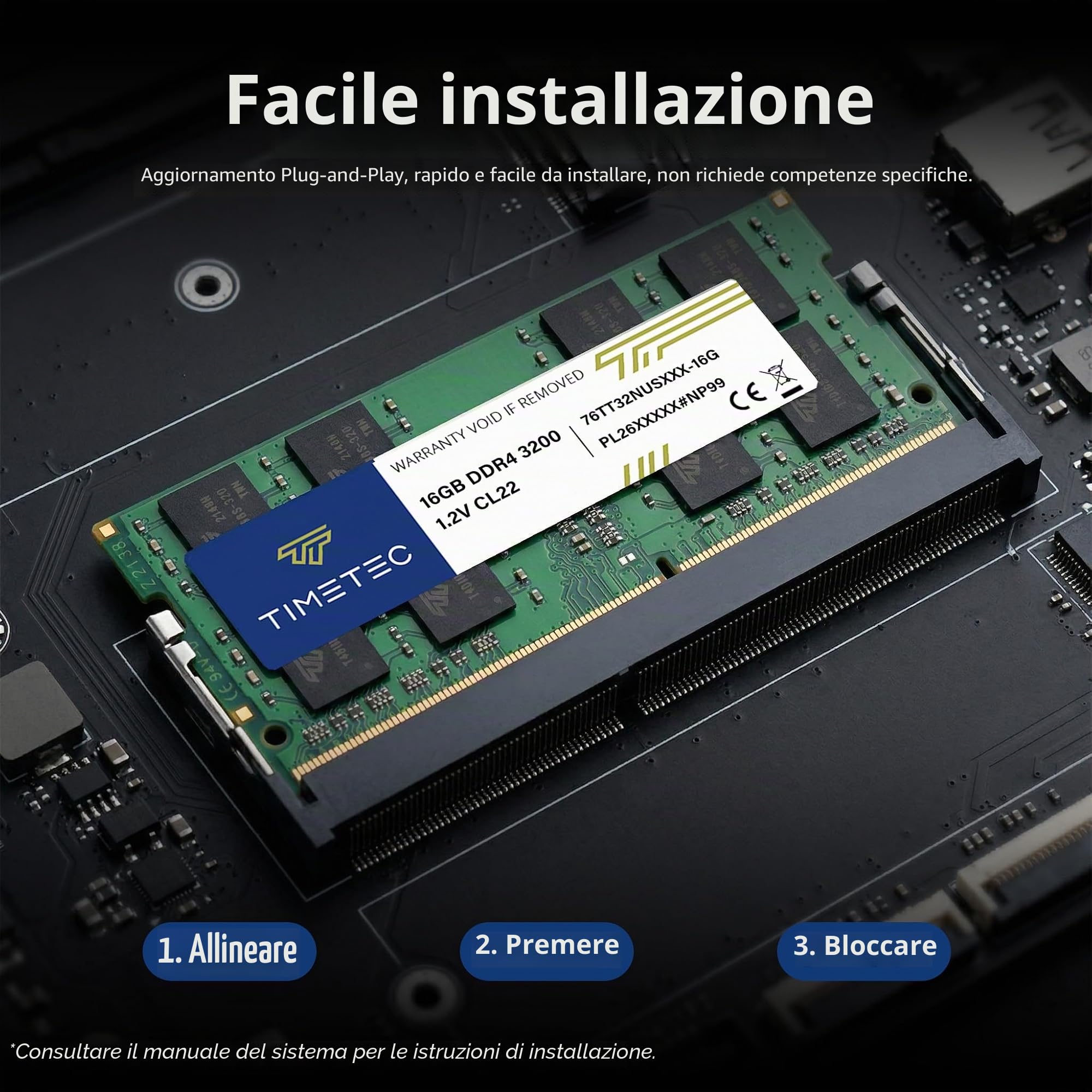 Timetec 32GB KIT(2x16GB) DDR4 3200MHz (PC4-3200AA) PC4-25600 SODIMM RAM per laptop, mini PC e computer All-in-One – Non-ECC Unbuffered, 260 pin, 1,2V CL22 modulo di memoria