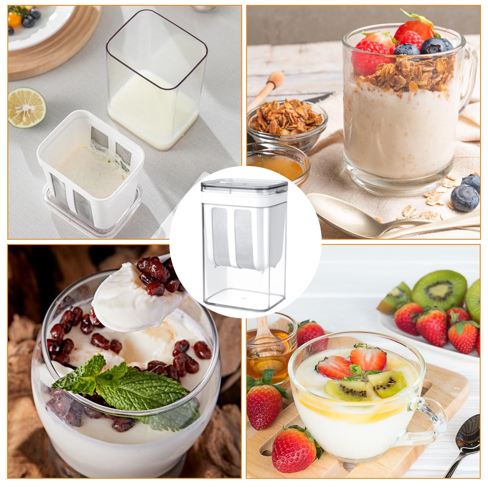 Erzekrim Colino per Yogurt Greco Separatore Riutilizzabile di Siero di Latte Yogurt 1100ML Filtro per Succhi Macchina con Sacchetto a Rete Fine e Coperchio per Filtrare Succhi di Frutta, Latte