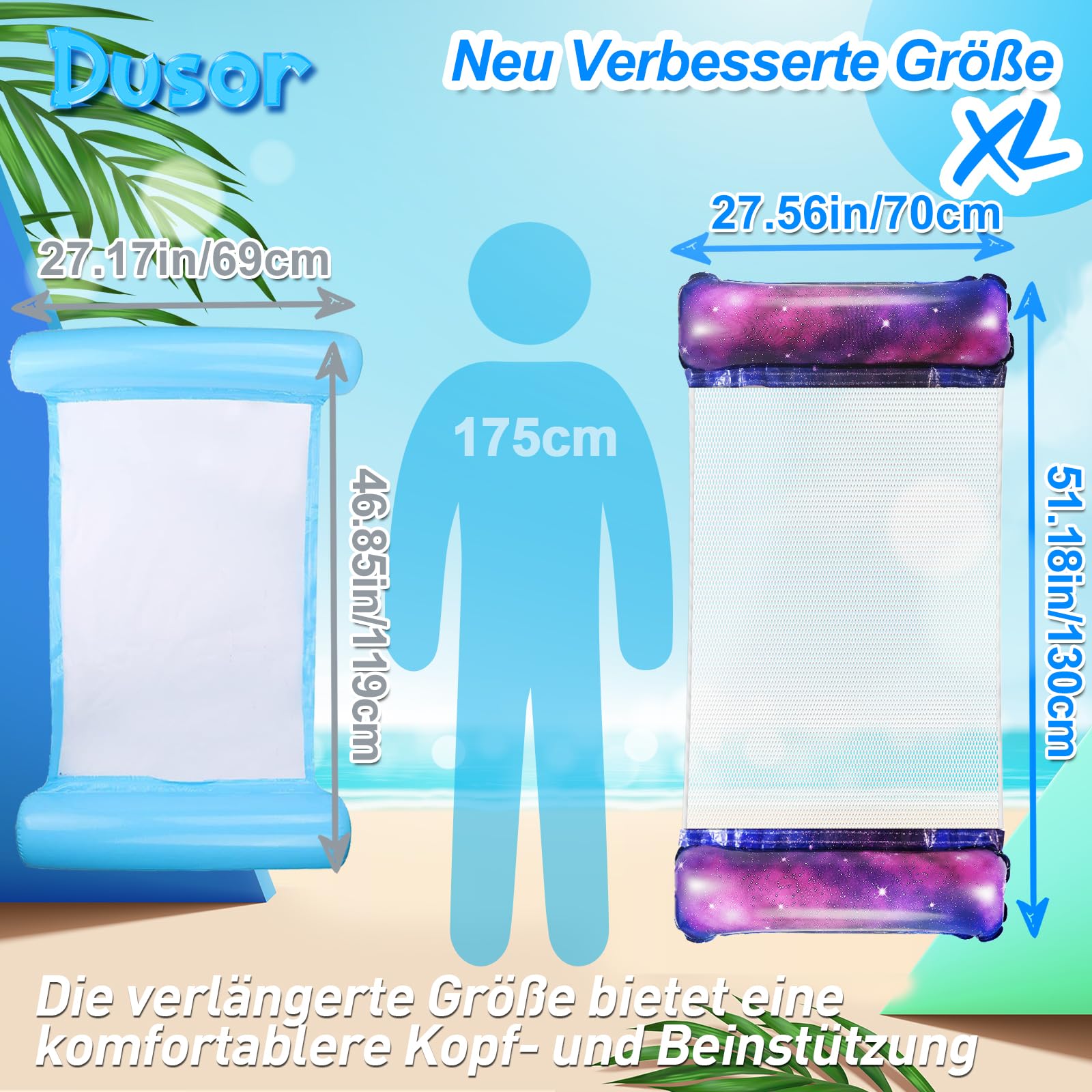 Dusor Luftmatratze Pool Zubehör 2Stück, XL Luftmatratze Wasser Hängematte, Aufblasbare Pool Spielzeug Wasserhängematte 4 In 1, Luftmatratze Pool Erwachsene, Wasserspielzeug für Erwachsene und Kinder