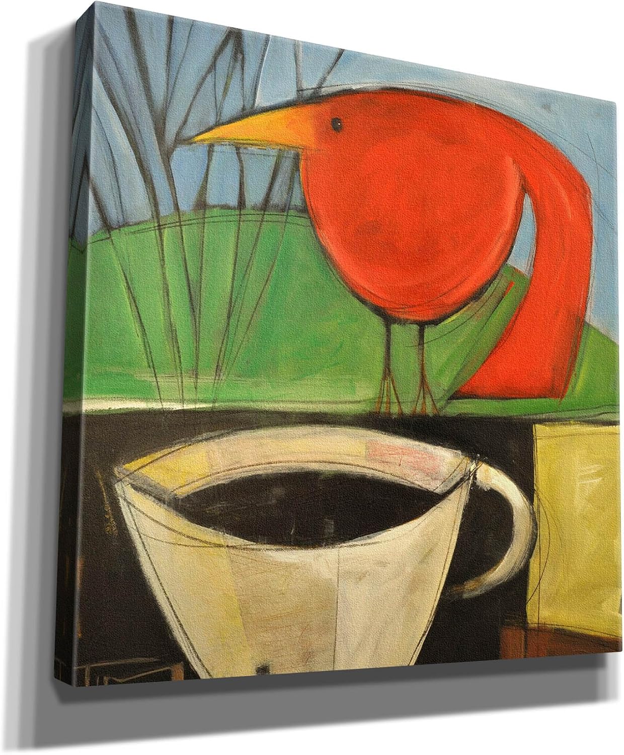 Epic Graffiti 'Coffee And Red Bird' by Tim Nyberg, Canvas Wall Art, 18"x18"