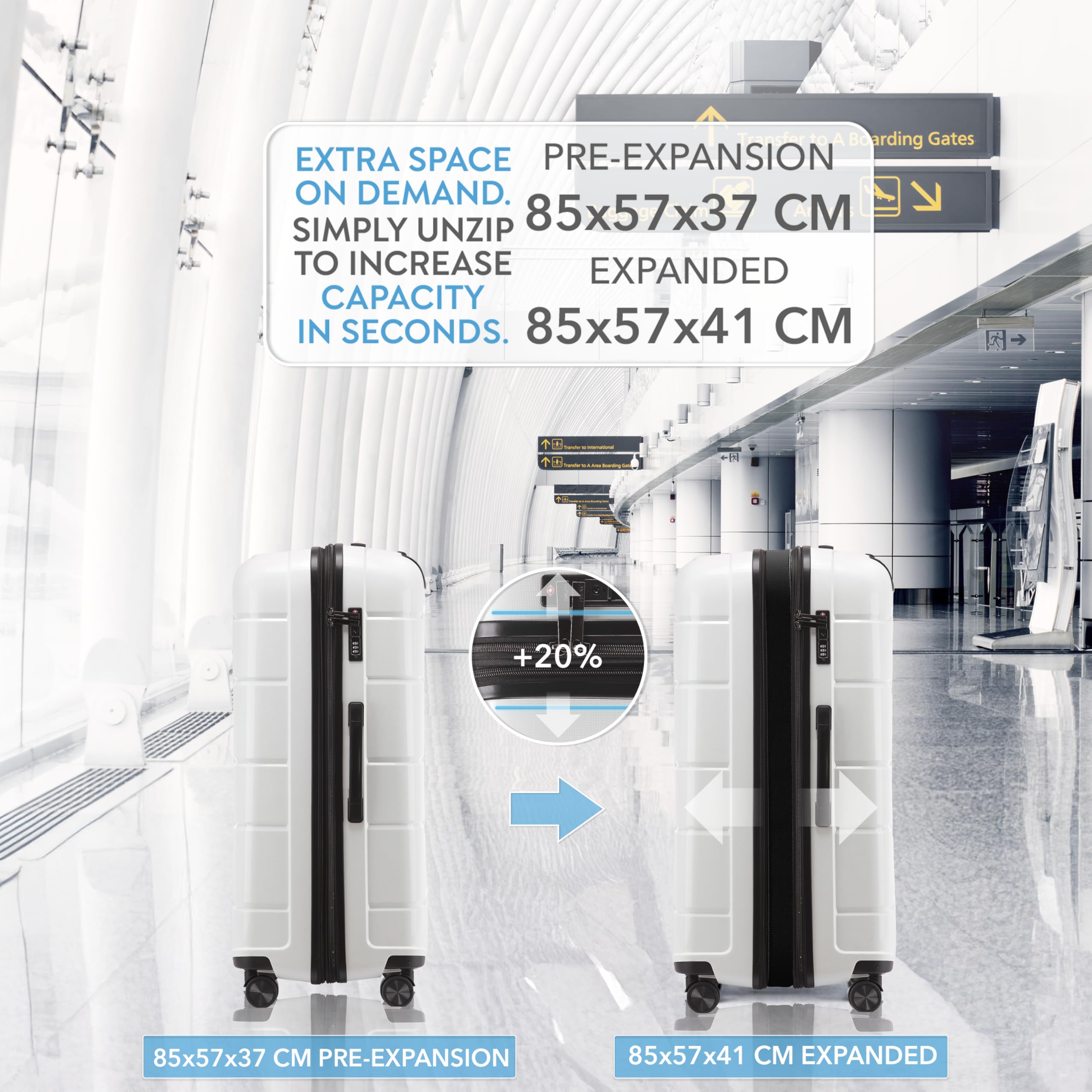 CRUW Extra Large 32" Checked Luggage 85x57x37cm + Expandable Hold Baggage (165/176 Liters) Polypropylene Suitcase TSA Approved Lock 8 Silent Spinner Wheels Lightweight Suitcases Airline Travel