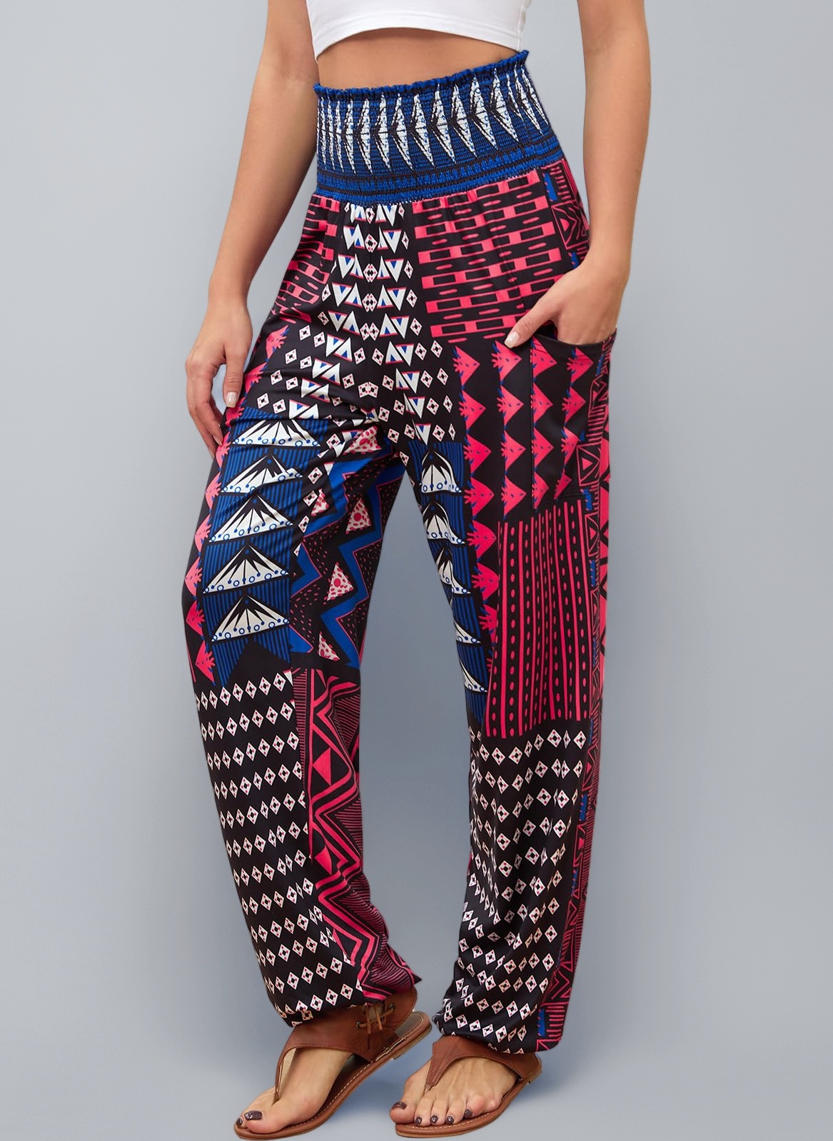 QIANXIZHAN Women's Harem Pants, High Waist Yoga Boho Trousers with Pockets