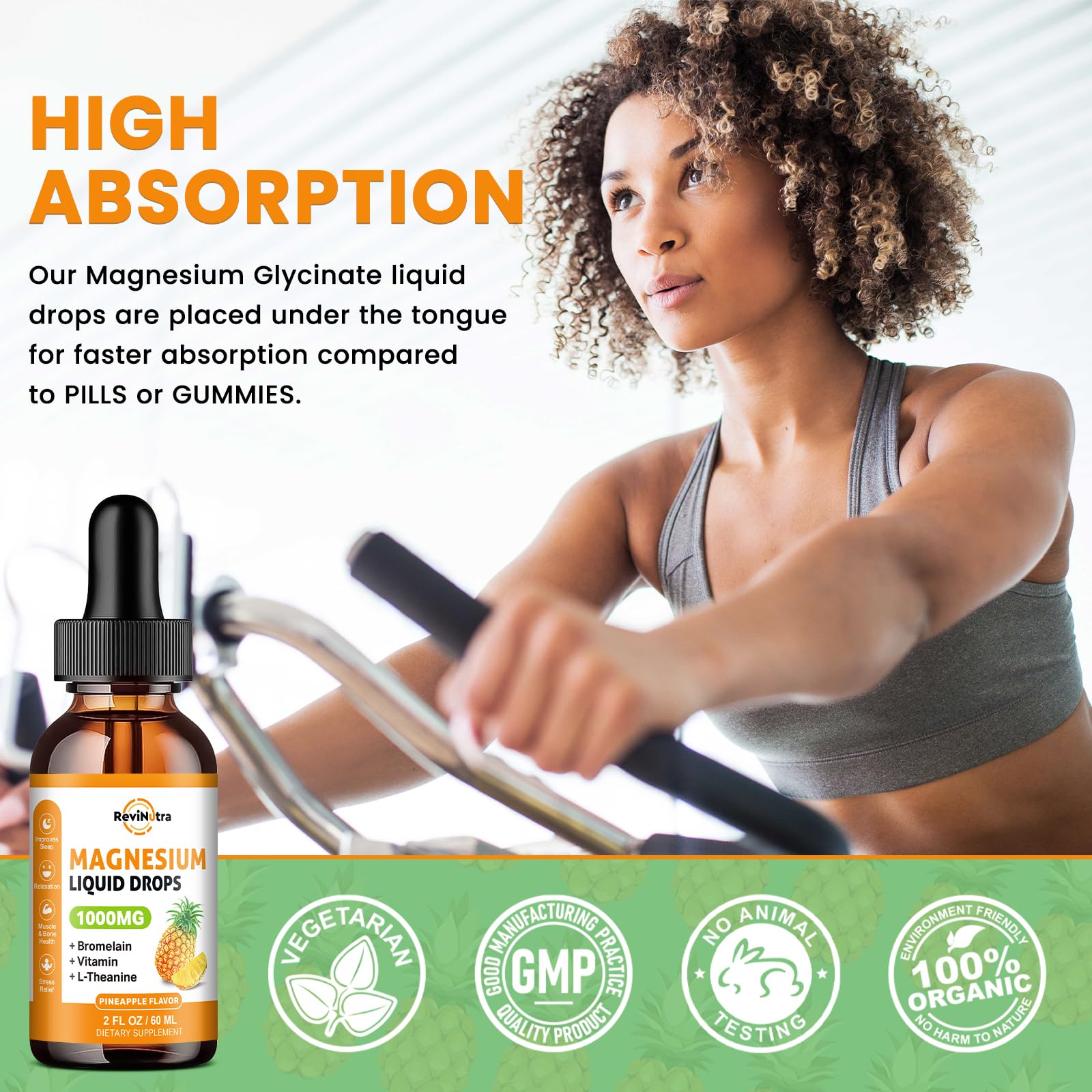 Magnesium Glycinate Liquid Drops, 1000mg of Liquid Magnesium Complex Supplement for Sleep, Nerve, Energy, Muscle, Bone, Calm & Digestion, High Absorption, 2 Fl Oz, Sugar-Free Pineapple Flavor — Amazon image 6