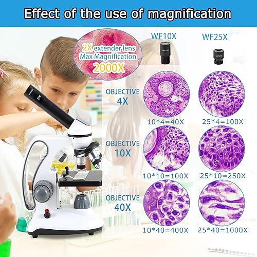 Miniatura 3 de Microscopios 40X-2000X para niños estudiantes y adultos con diapositivas preparadas para microscopio accesorios para microscopio adaptador de