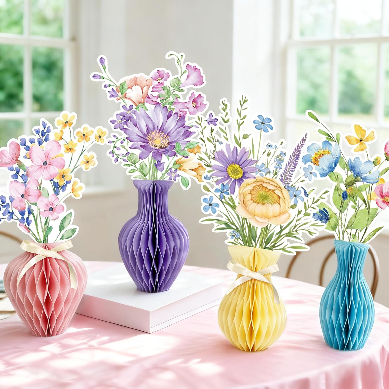 12PCS Spring Wildflower Party Decorations, Wild Flower Honeycomb Centerpieces for Tables Spring Centerpiece for Birthday Party Baby in Bloom Baby Shower Wedding Mothers Day Graduation Garden Party