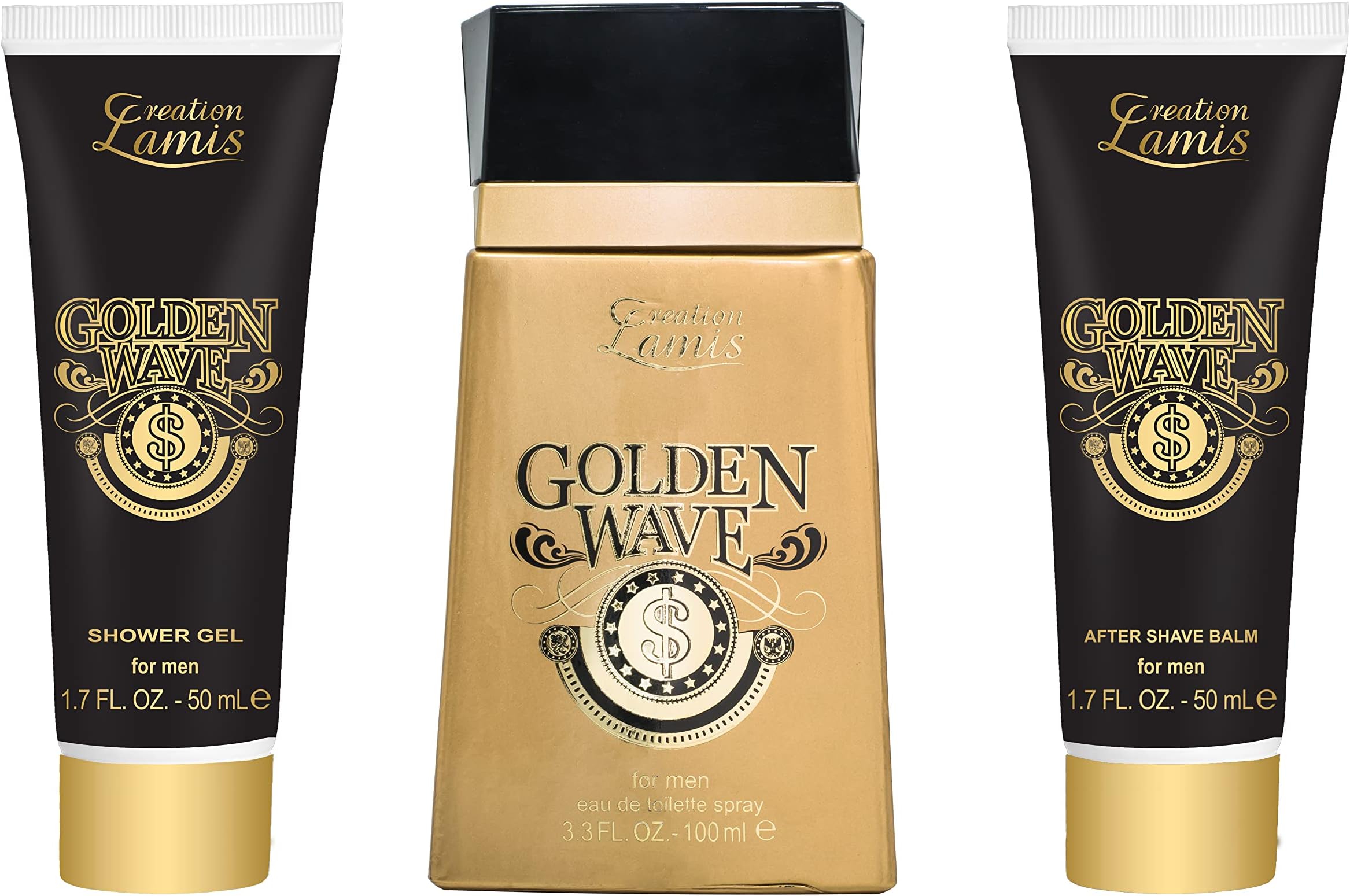 Creation LamisGolden Wave Perfume Gift Set for Men (Eau de Toilette 100ml + Shower Gel 50ml + After Shave 50ml) Long Lasting Perfume Gift for Him