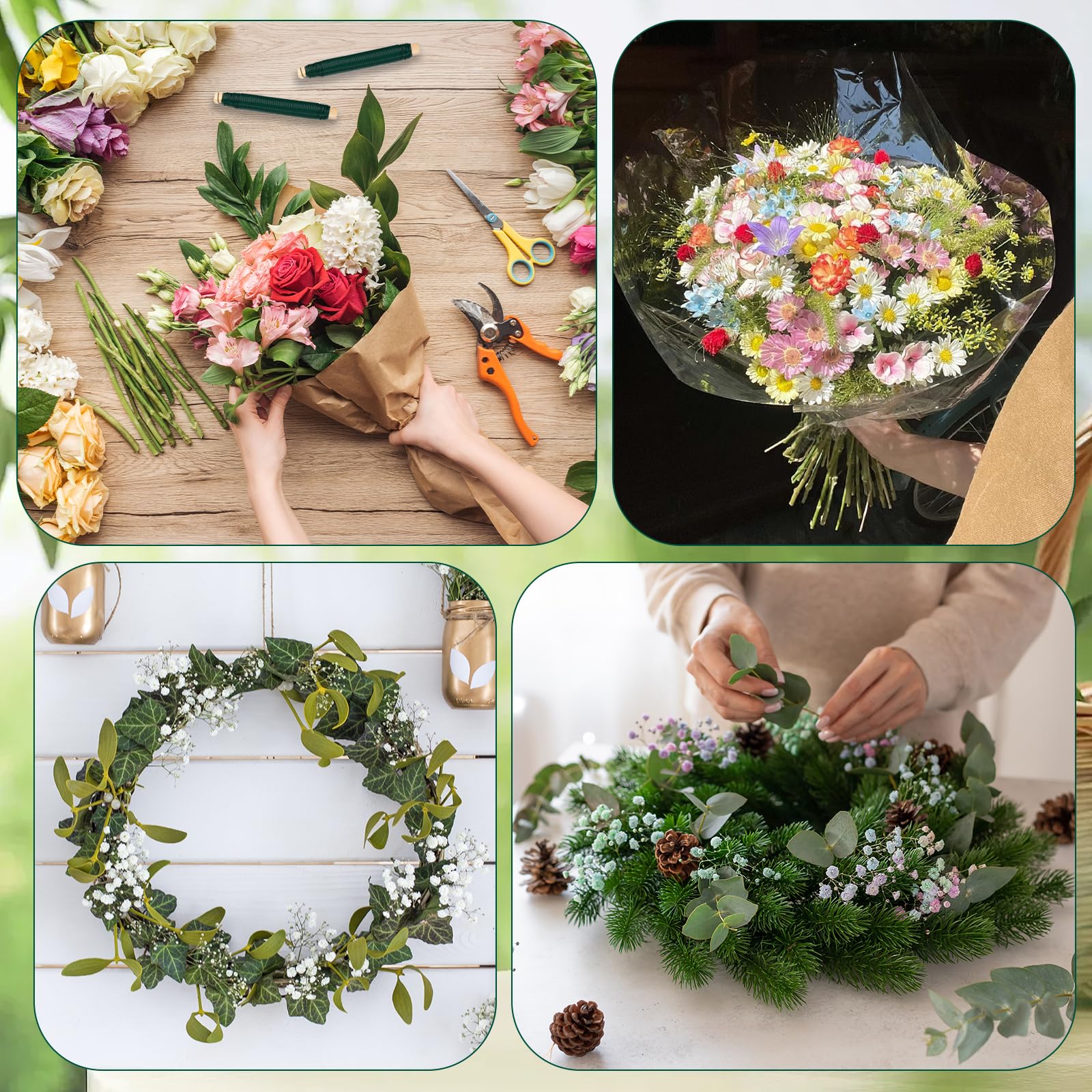 Filo di Ferro Verde per Fiori Set 6 pezzi – 0,70 mm x 35 m Fili per Avvolgere Fiori, Filo Zincato Sottile per Bricolage e Giardinaggio su Rocchetto in Legno, per Fissare Piante, Fiori