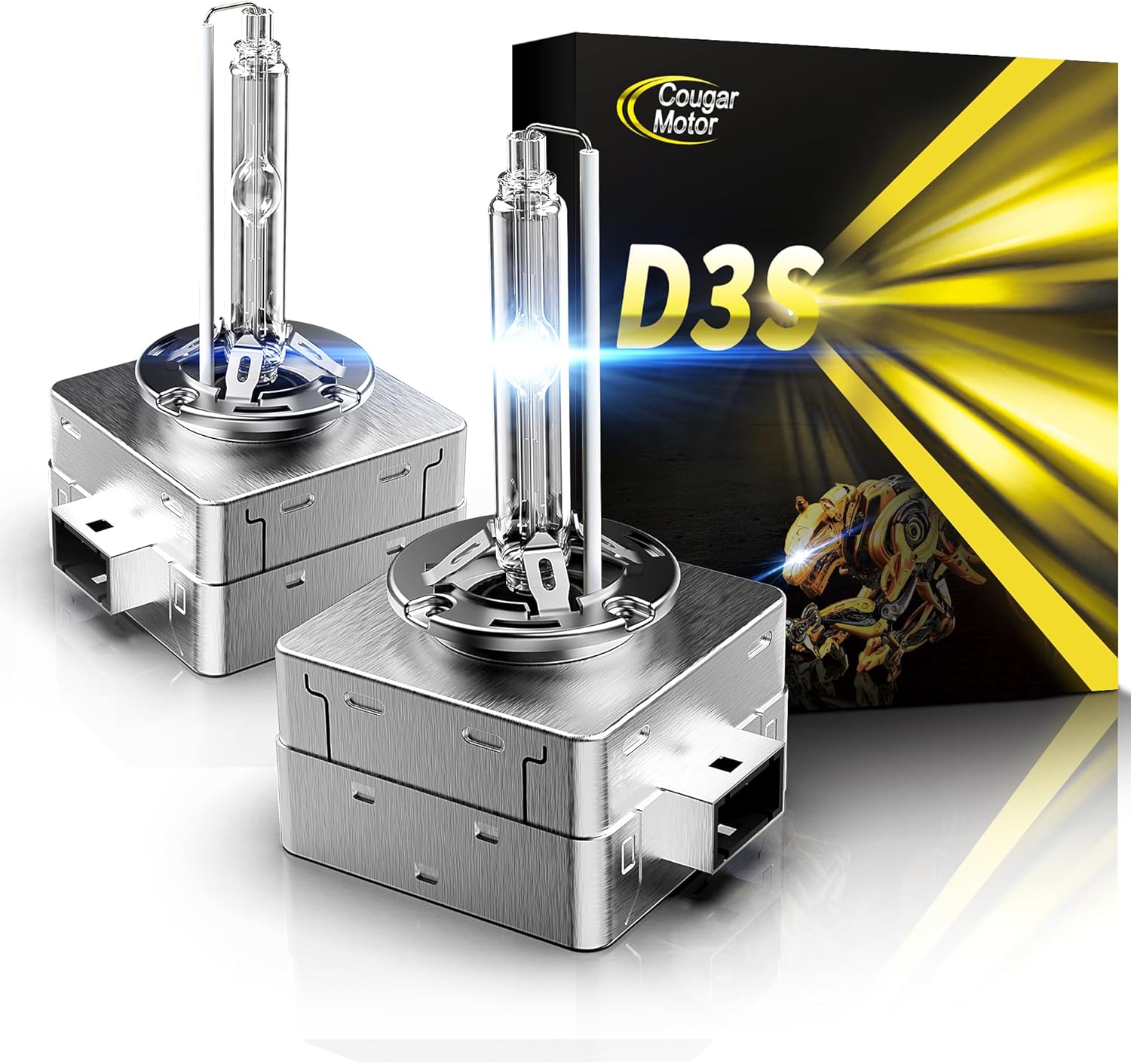 Cougar Motor D3S Fog Bulbs with Metal Stents Base, 10000K High Low Xenon Auxiliary Fog Bulb ATV UTV Off-Road, Plug and Play, Pack of 2