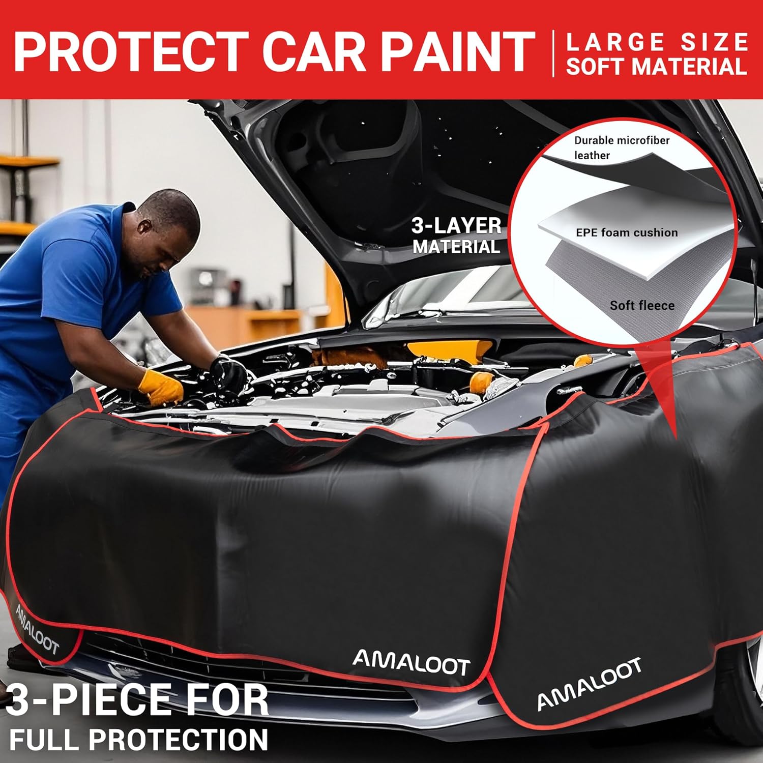 3Pcs Extra Thick 3-Layer Magnetic Fender Covers for Mechanics – Heavy Duty Car Fender Protector with 26 Strong Magnets for Cars, SUVs & Trucks, Automotive Mat to Cover Fenders – Size L