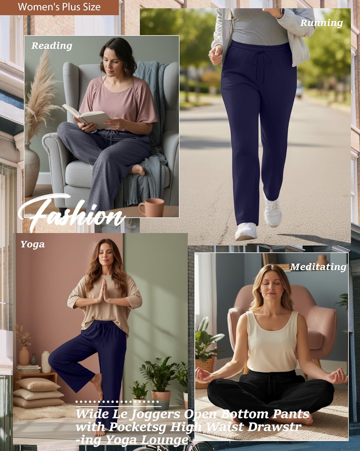 Neer 3 Pack Women's Plus Size Sweatpants Wide Leg High Waist Drawstring Yoga Lounge Joggers Open Bottom Pants with Pockets - Image 4