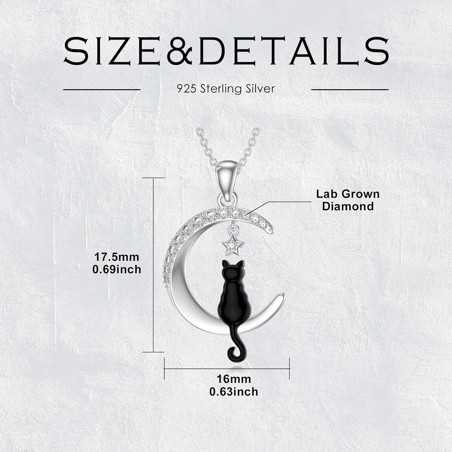 Diamond Moon Star and Black Cat Pendant Necklace for Women 925 Sterling Silver Lab Grown Diamonds Jewelry Gifts 0.17 Cttw D Color VVS Clarity - Image 6