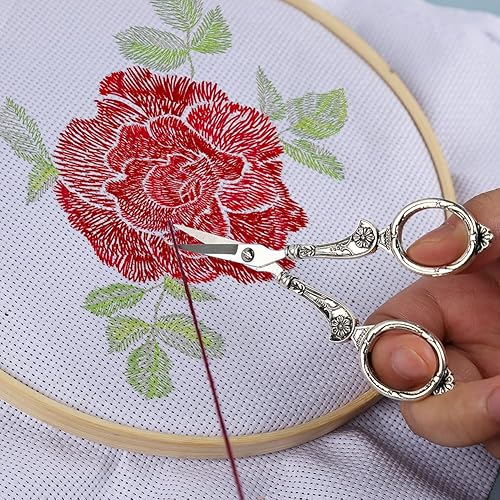 Miniatura 5 de BUTUZE Kit de tijeras de bordado, kit de costura vintage europeo antiguo, herramientas de costura vintage completas con tijeras de bordar, estuche