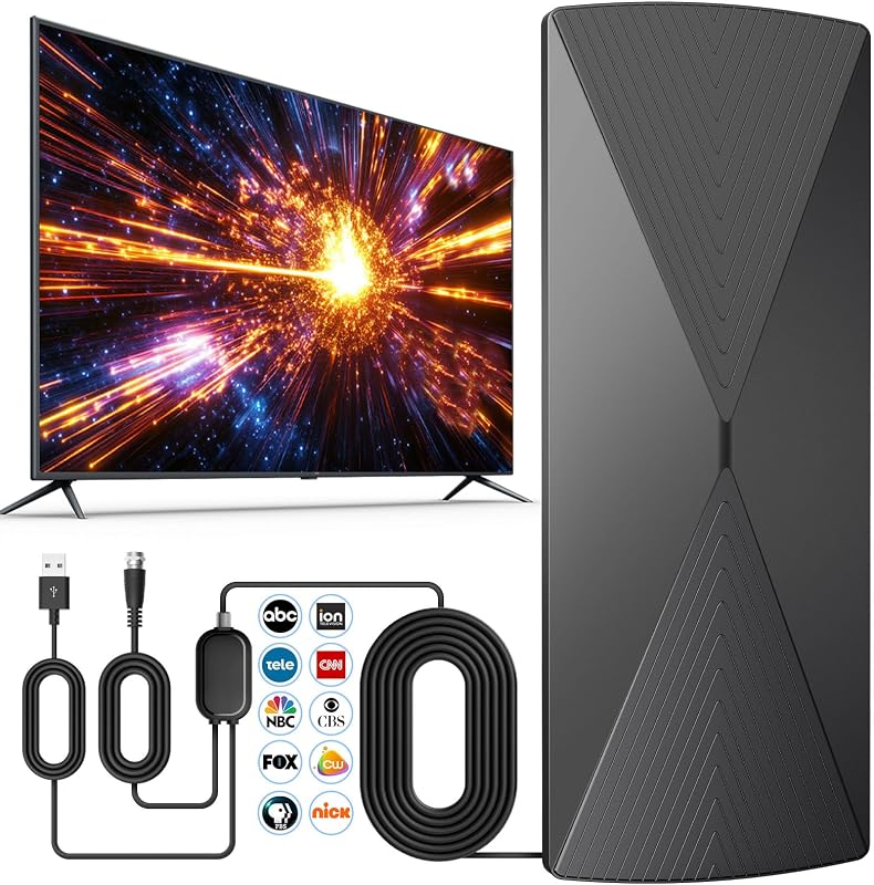 TV Antenna for Smart TV 2026, Digital TV Antenna Indoor for Local Channels, 3000+ Miles Long-Range High-Gain Reception with Amplifier Support 4K 1080P/ Older TVs, 33Ft Coaxial Cable