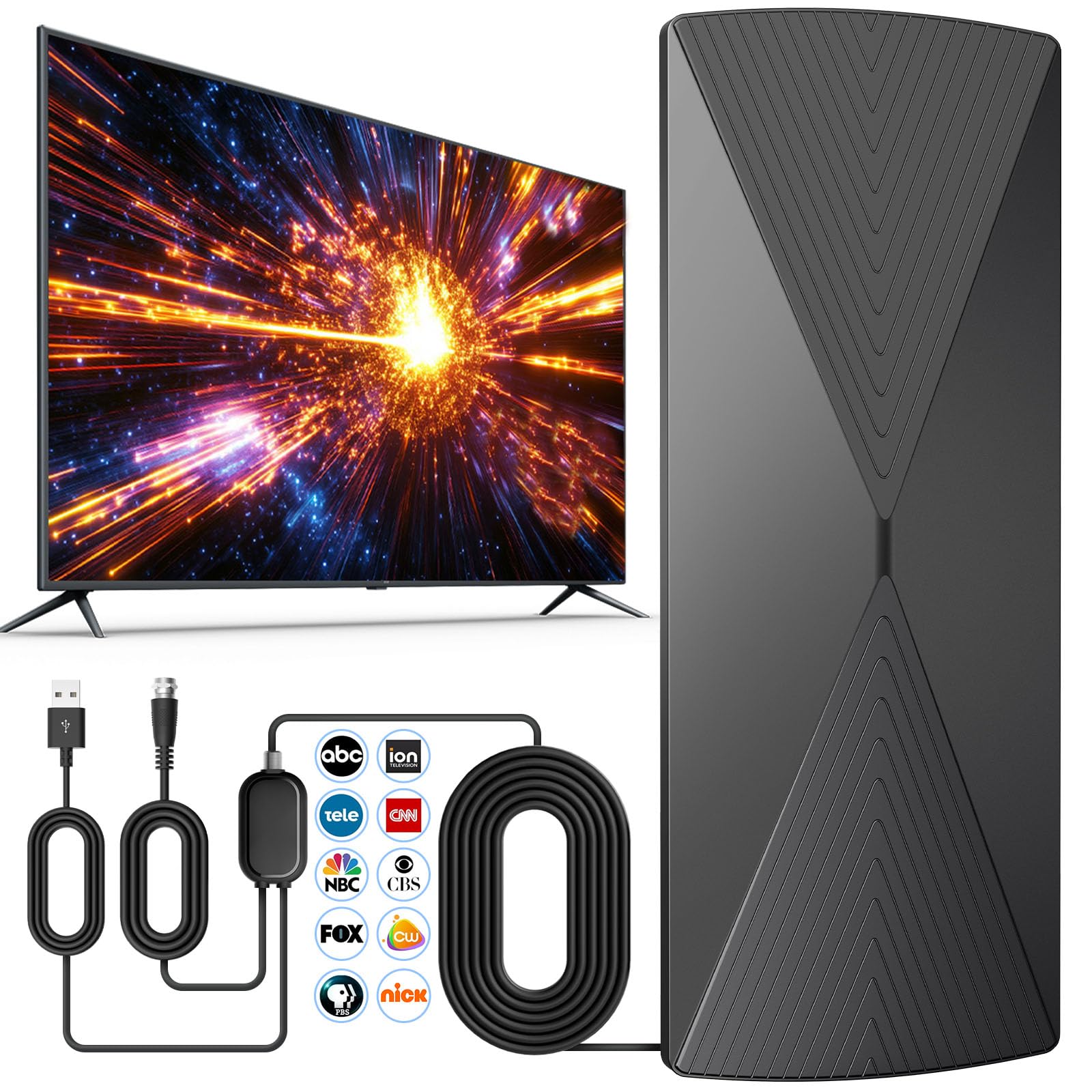 Antena de TV para Smart TV 2026, antena de TV digital interior para canales locales, recepción de alta ganancia de más de 3000 millas de largo alcance con amplificador compatible con 4K 1080P