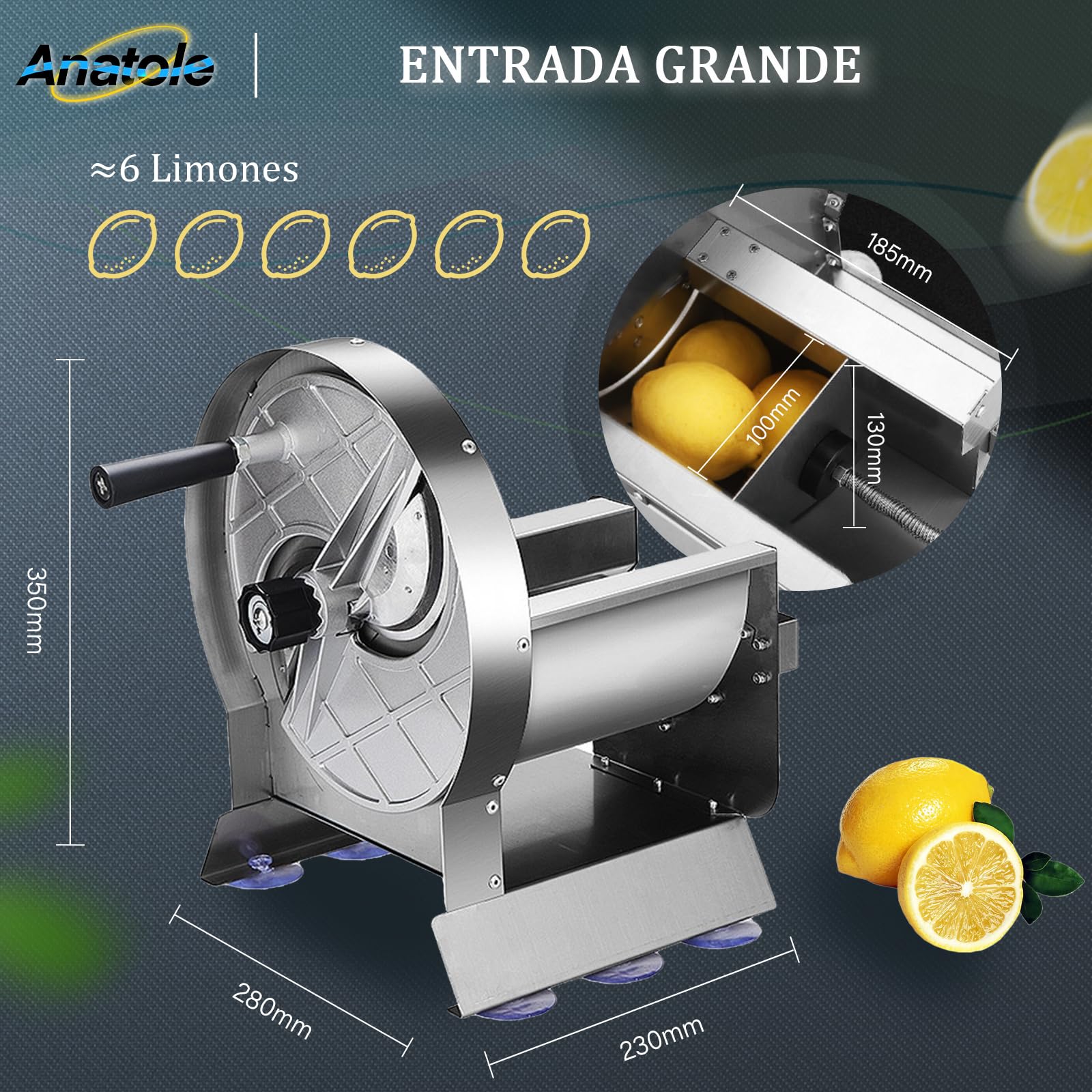 Anatole Cortador de Verduras en Rodajas de Acero Inox Profesional 0-13mm | Espesor Ajustable, 6 Ventosas, Rebanadora Manual para Patatas Cebolla Zanahoria Repollo Frutas Limón Naranja Restaurante Casa