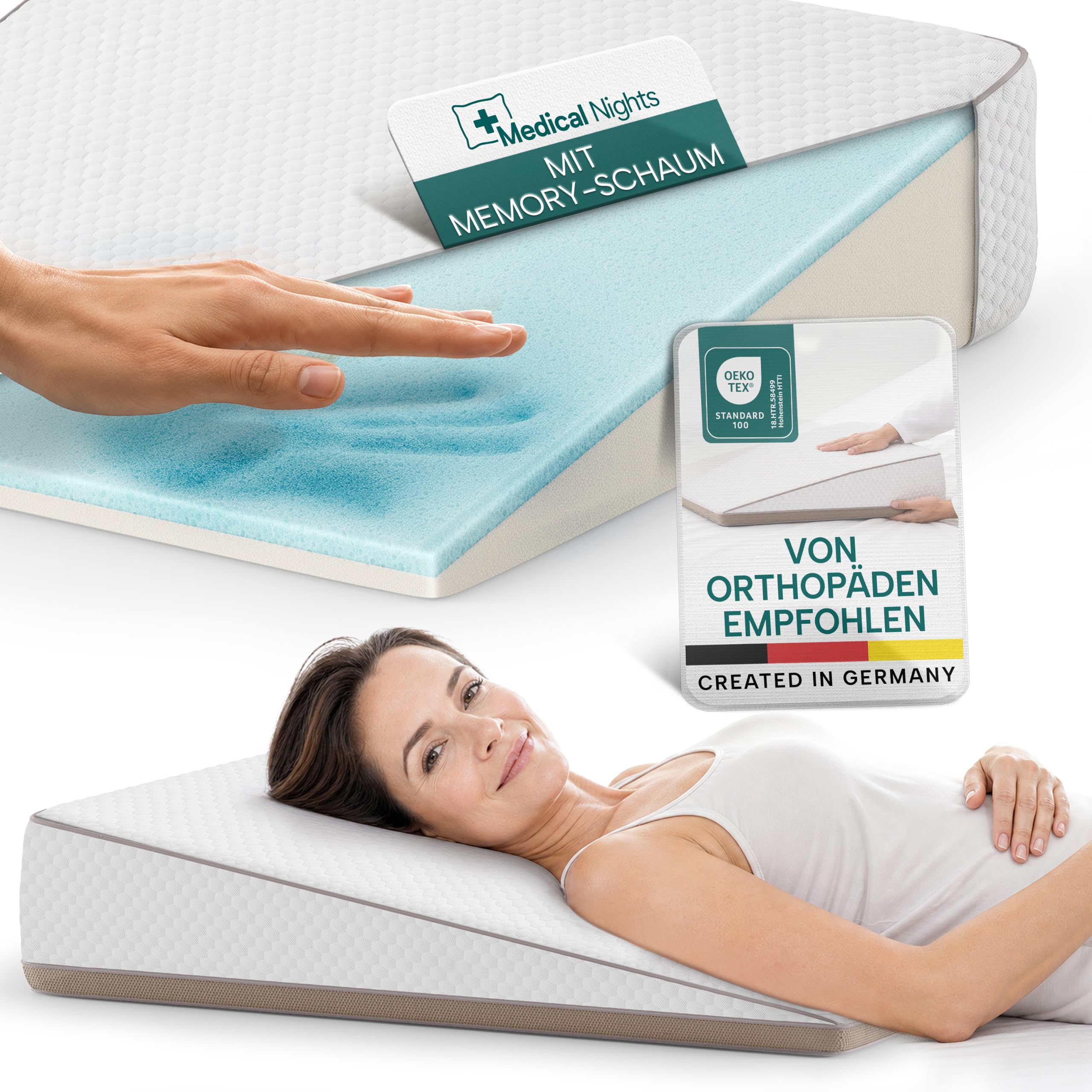 Keilkissen Bett – Reflux Kissen, Memory Foam, Anti-Rutsch