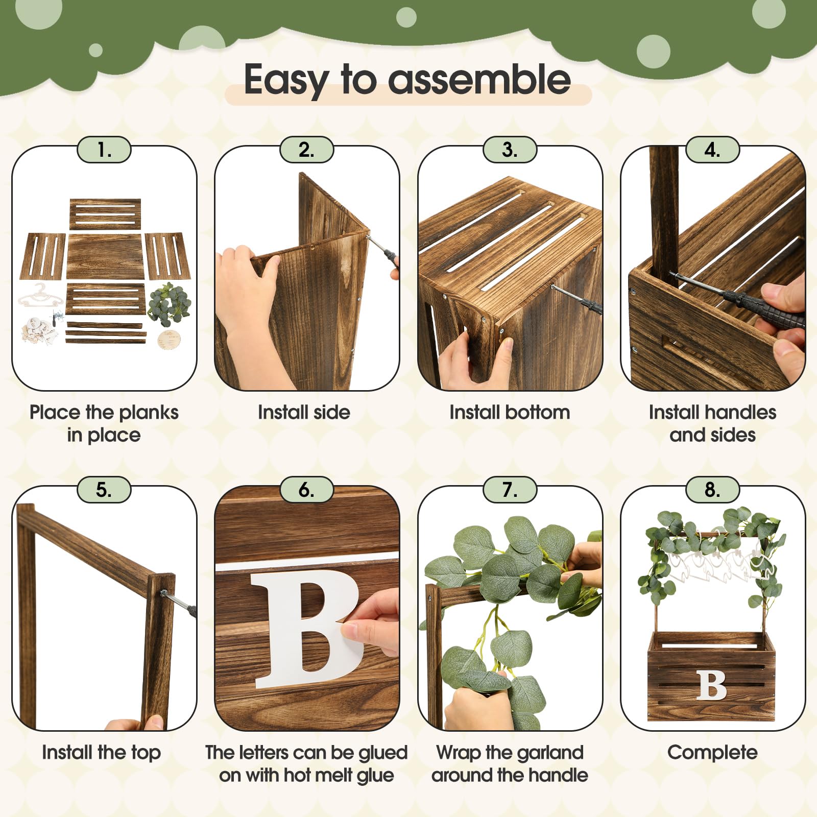 Barydat Cesta de madera para baby shower con asa, letrero de anuncio de bebé, para guirnalda, letras grandes, caja de regalo de madera, letras para embarazo, fiesta de nuevos padres (marrón)