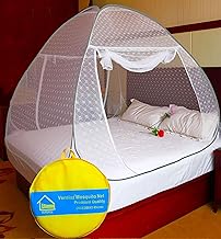 VERDIOZ White Embroidery Cotton Mosquito Net for Double Bed Machardani, Mosquito Net for Bed King Size, for Adult | Kids | Baby, Corrosion Free Wire with Saviours (King Size, 200X200X145 Cm, Grey)