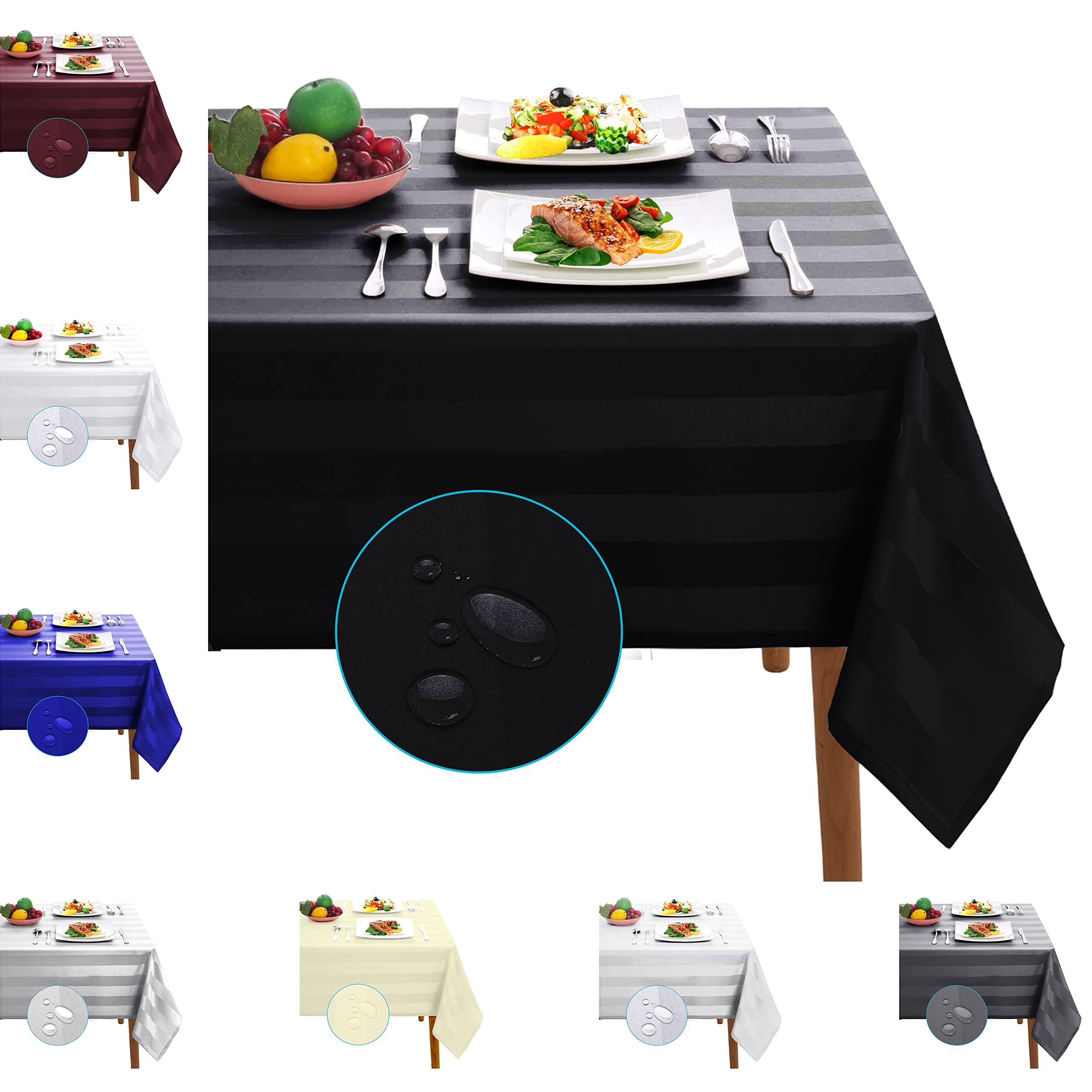 Adalex Global TableCover Waterproof Spillproof Striped Square Rectangle Tablecloth Table Cover Table Cloth (Black