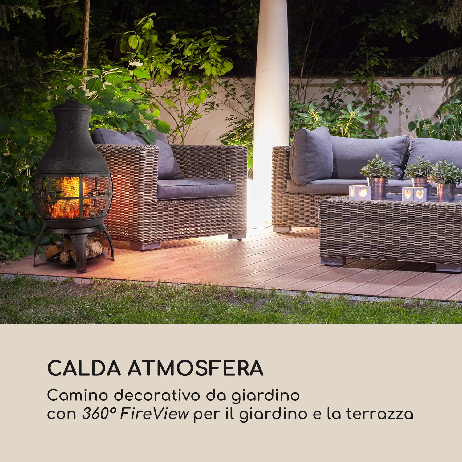 blumfeldt Titus - Camino Decorativo da Giardino, Stufa da Esterni, Stufa da Giardino in Stile Antico, 360 ° FireView, Antiruggine, Ghisa, con Griglia, Vano Legna e Attizzatoio, Nero