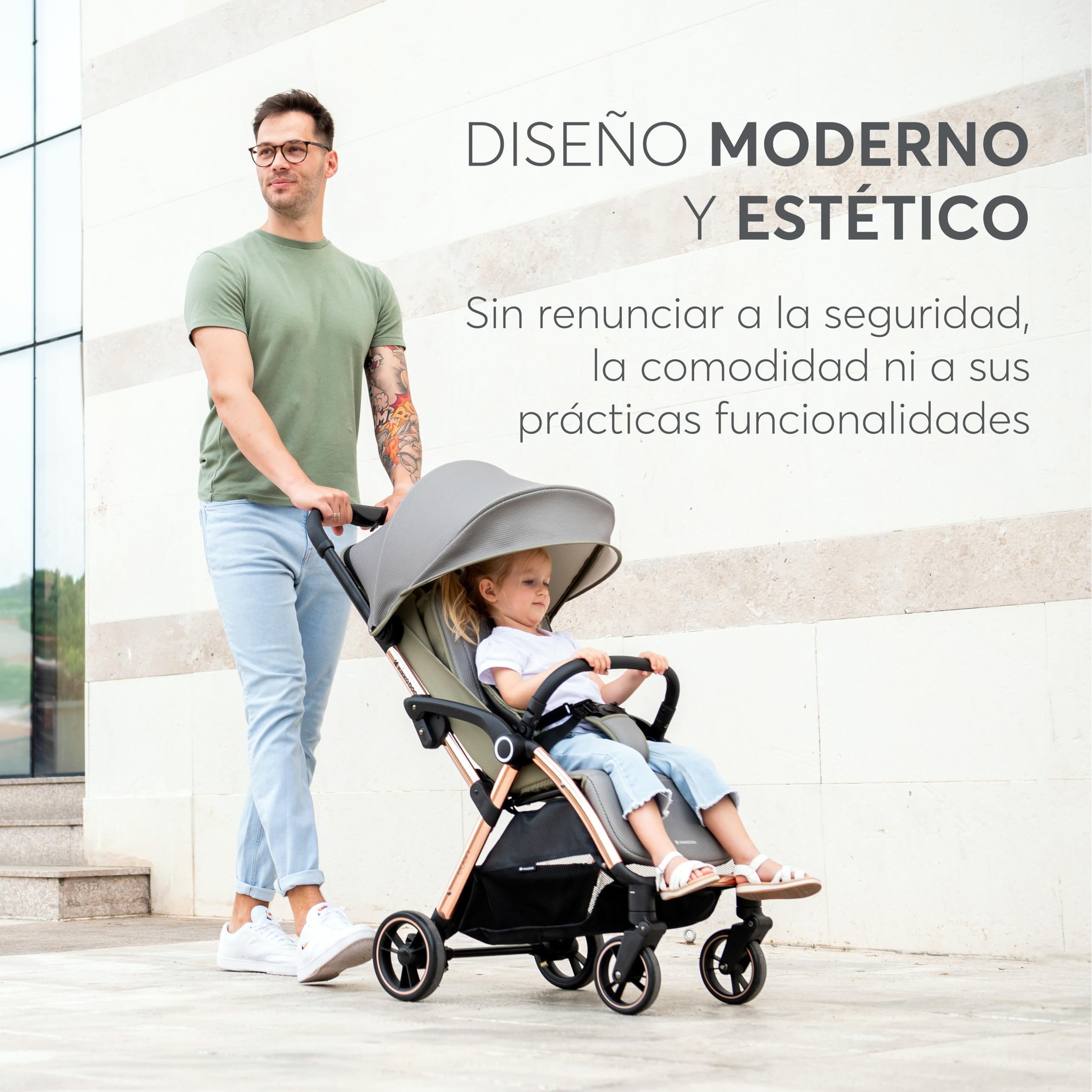 KikkaBoo Silla de Paseo EDEN, Carrito Bebé hasta 22 kg, Plegado Automático, Posición Reclinada, Superligero, Compacto, Beige