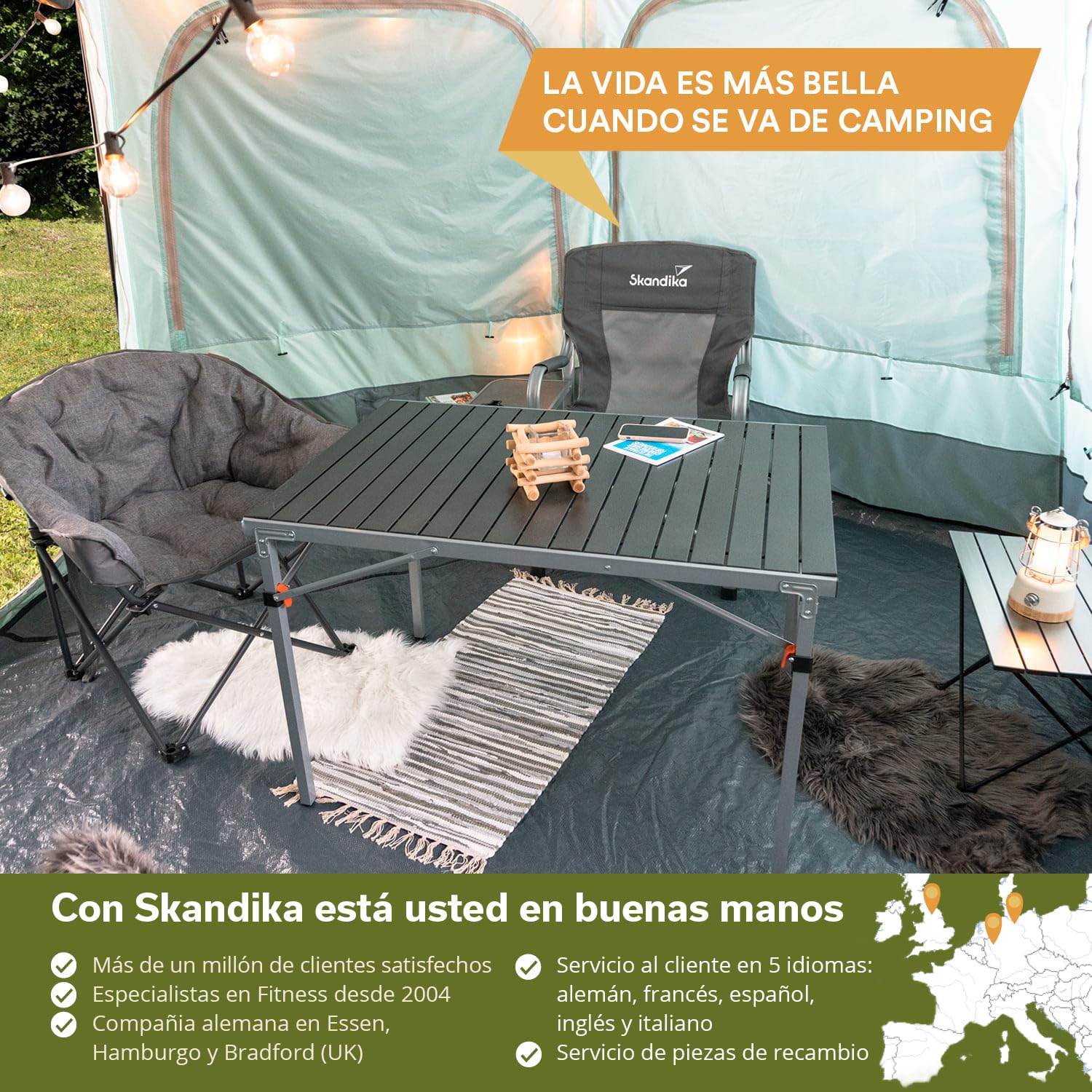 skandika Maikku - Mesa Plegable de Aluminio - 6 Personas - 107x70x70 cm - 80 kg de Capacidad de Carga - Muy Ligera - Bolsa de Transporte (Gris)