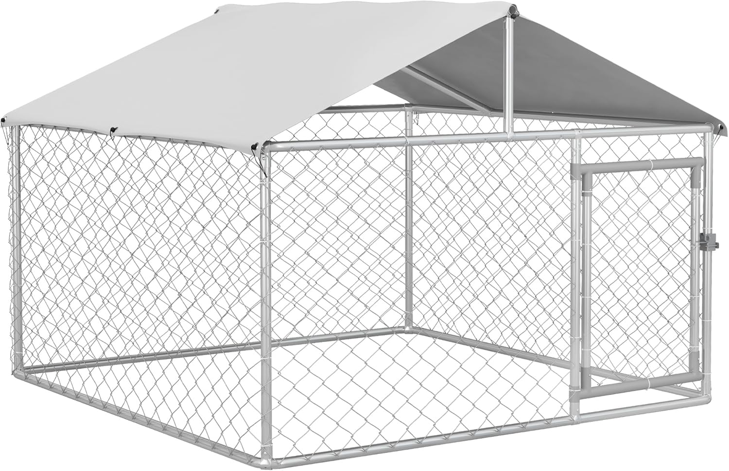 PawHut Large Dog Kennel Outside, Heavy Duty Dog Cage with Waterproof Cover, Outdoor Fence Dog Run with Galvanized Chain Link, Secure Lock, 6.6' x 6.6' x 4.9'