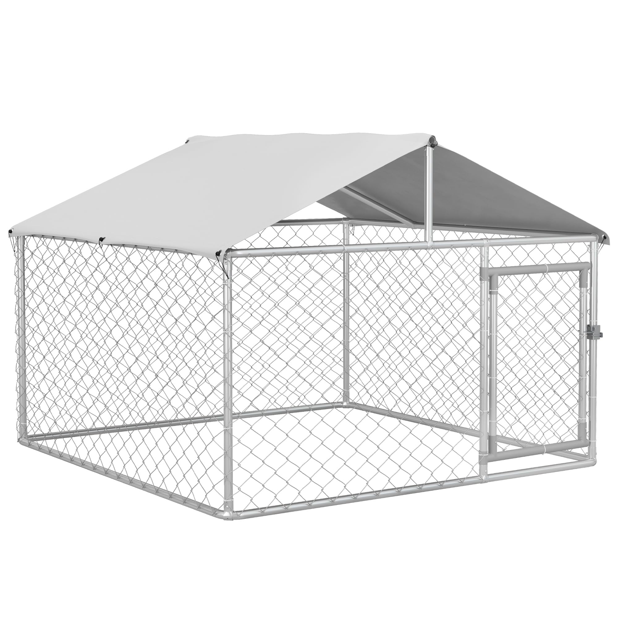 PawHut Kennel Grande per Cani da Esterno, 200x200x150cm, Argento e Grigio