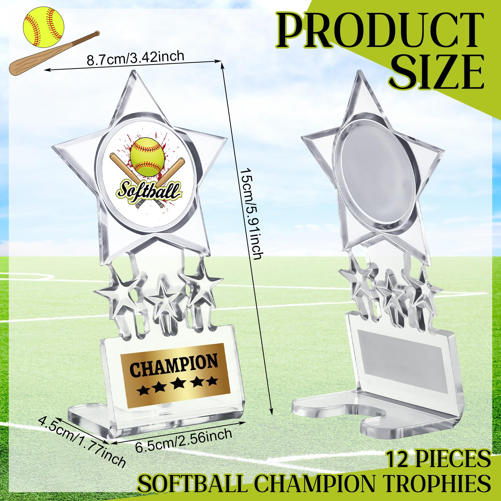 Tondiamo Trofeo de campeón de acrílico, 12 piezas, premios ganadores, trofeos de campeón, premios de competición deportiva, decoración de regalo de recuerdo