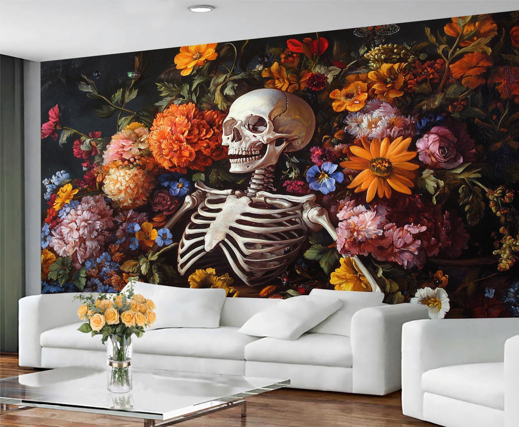 GIVLWF Wallpaper - Hippie Skull Home Decor & Mural, Rustic Florals Bedroom Wallpaper, Boho Wall Paper for Living Room, Large Wall Mural (Not Self-Adhesive) — image 1