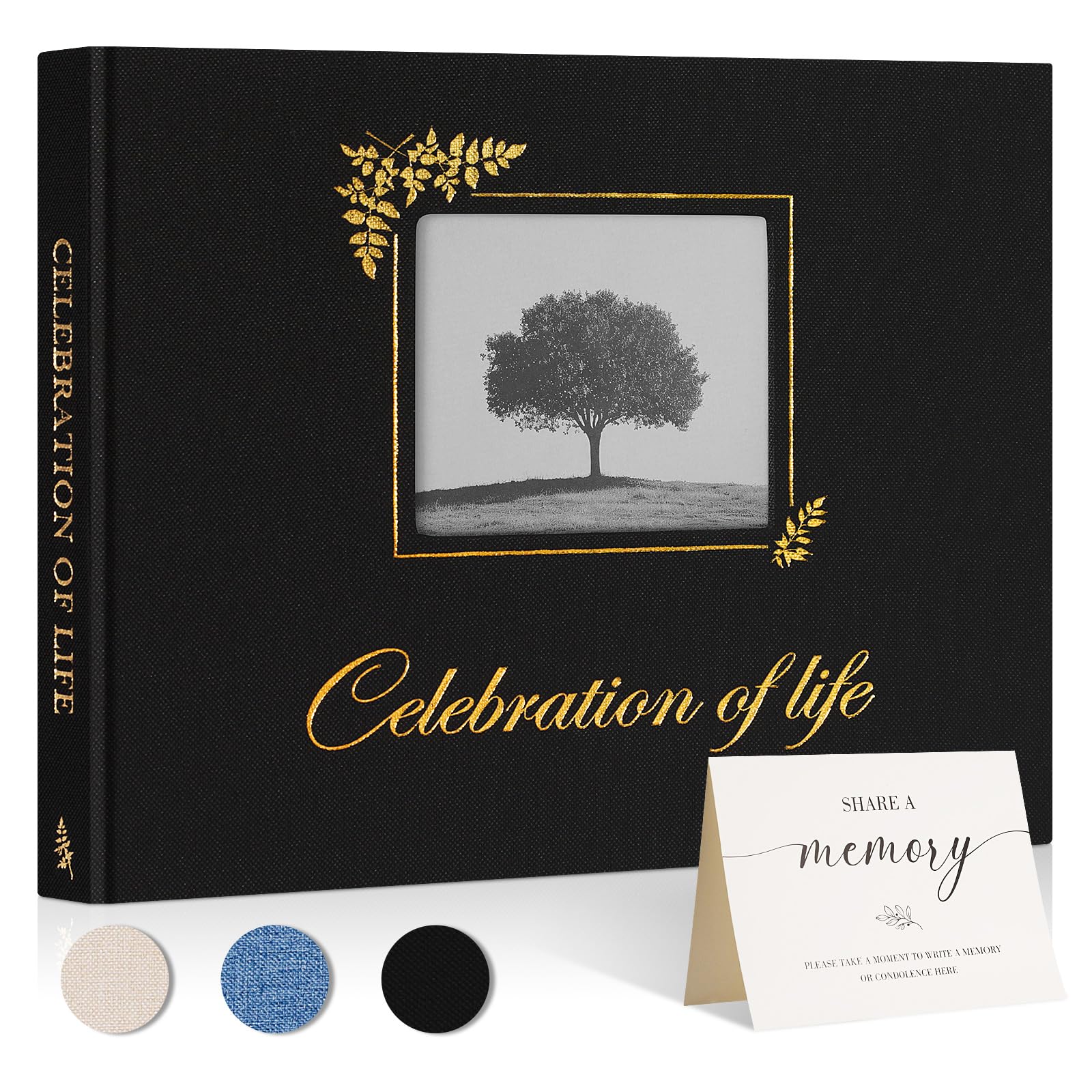 Lanpn Funeral Guest Book for Memorial Service Linen Celebration of Life Registry Guest Book with Open Window