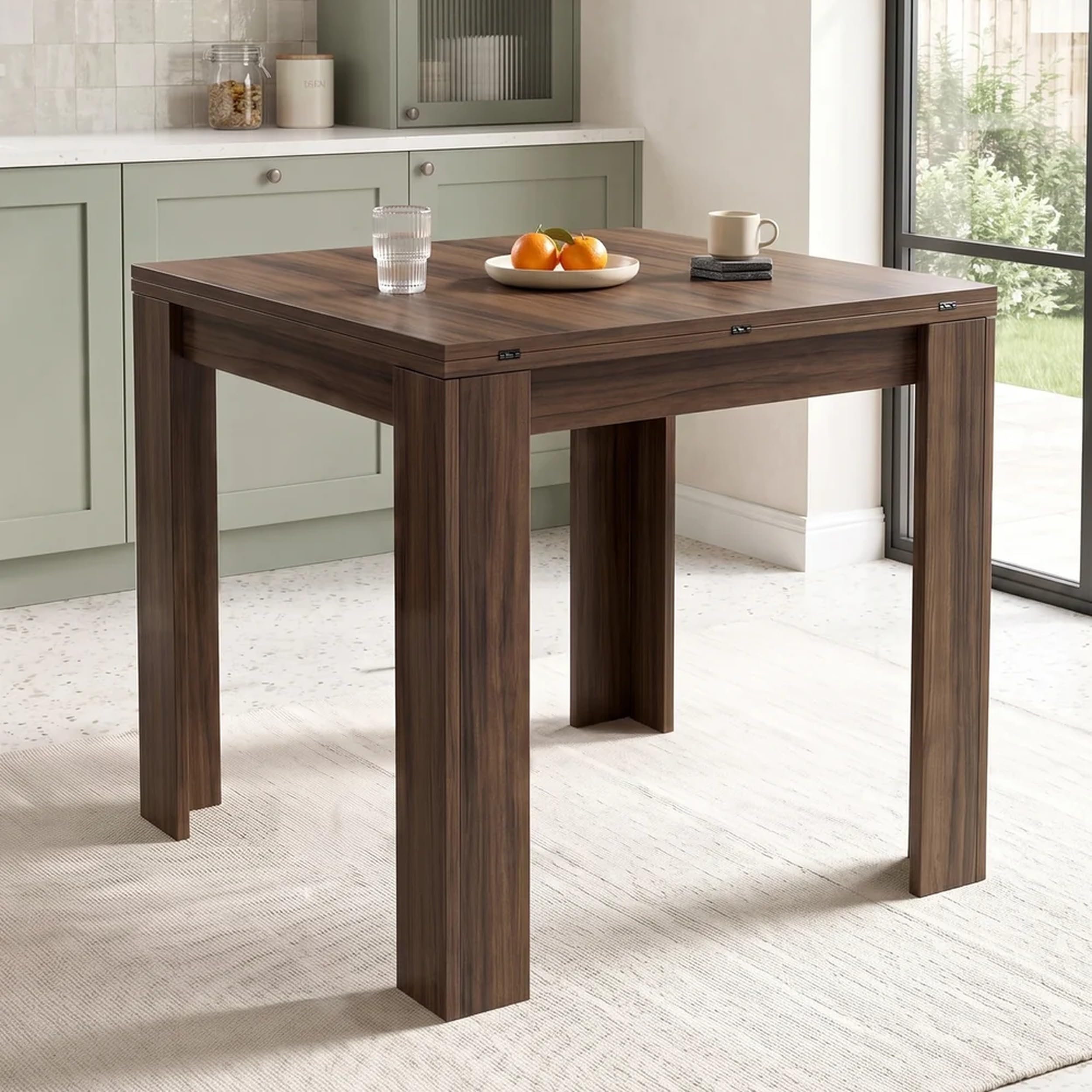 Blisswood Modern Extendable Dining Table, Foldable Butterfly Extension Kitchen Table, Wooden Dining Table for Small Spaces, Breakfast Table, Seats 4-6 Dinning Table, 80 x 80 to 160 x 80 cm, Walnut