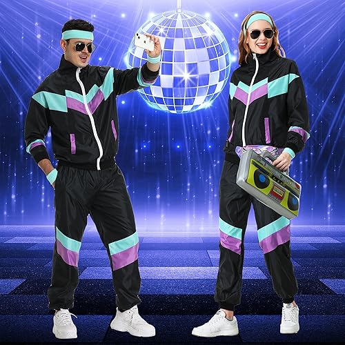 Miniatura 5 de Traje deportivo de los años 80 para hombres y mujeres, juego de rompevientos retro de los años 90 para parejas de los años 90, traje de los años 80